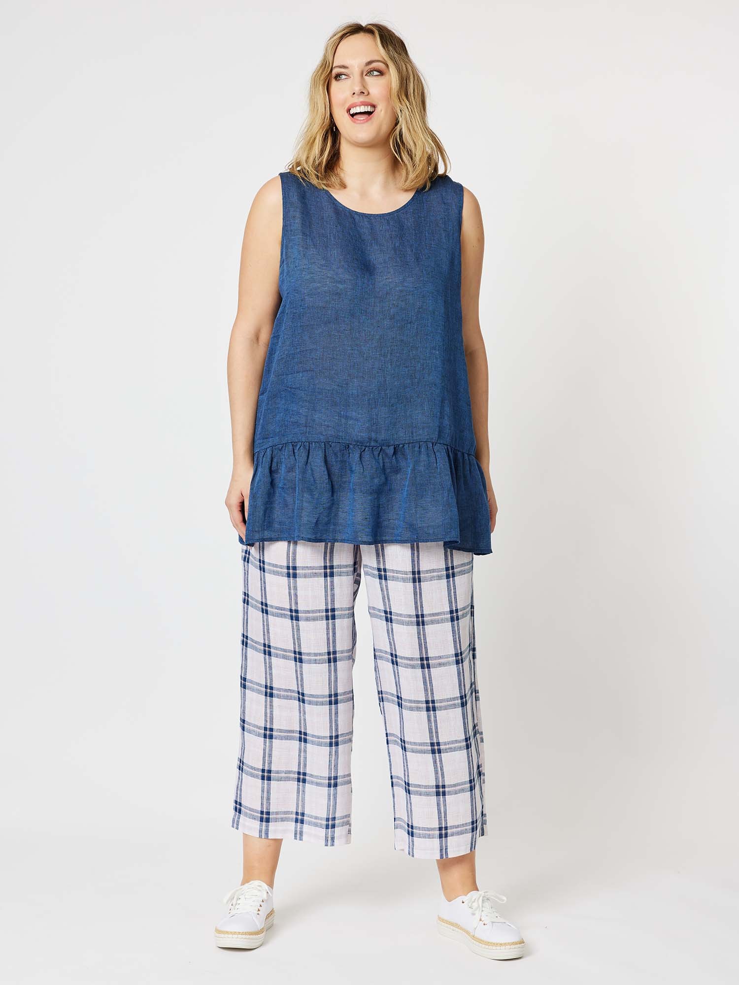 Frilled Hem Long Line Linen Cami