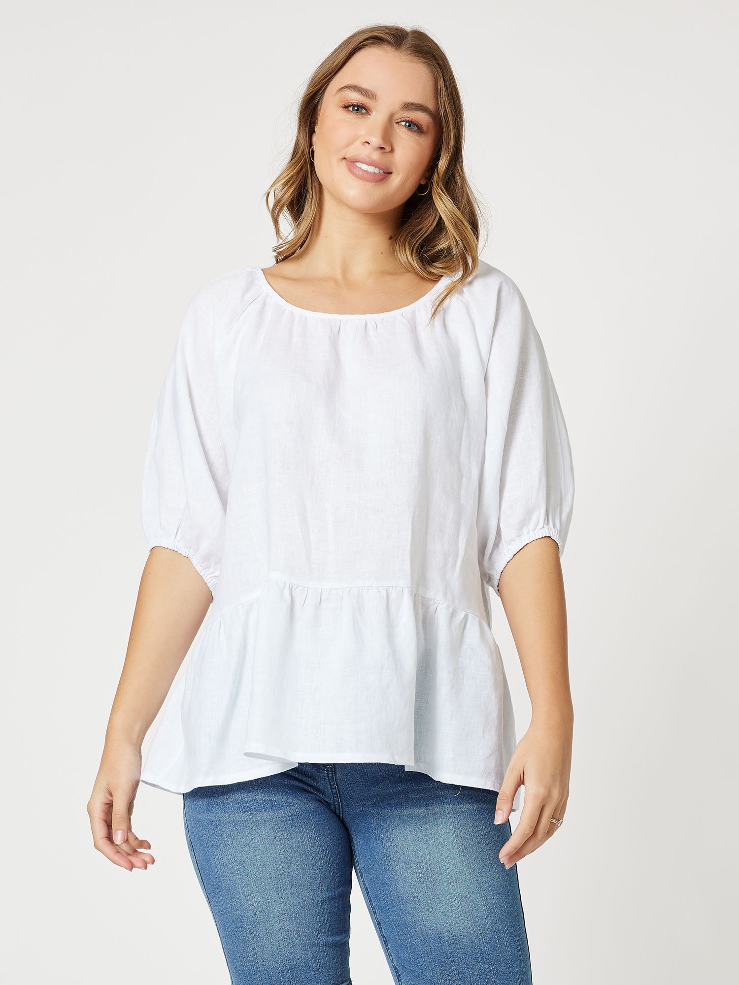 Ruffle Hem Linen Top