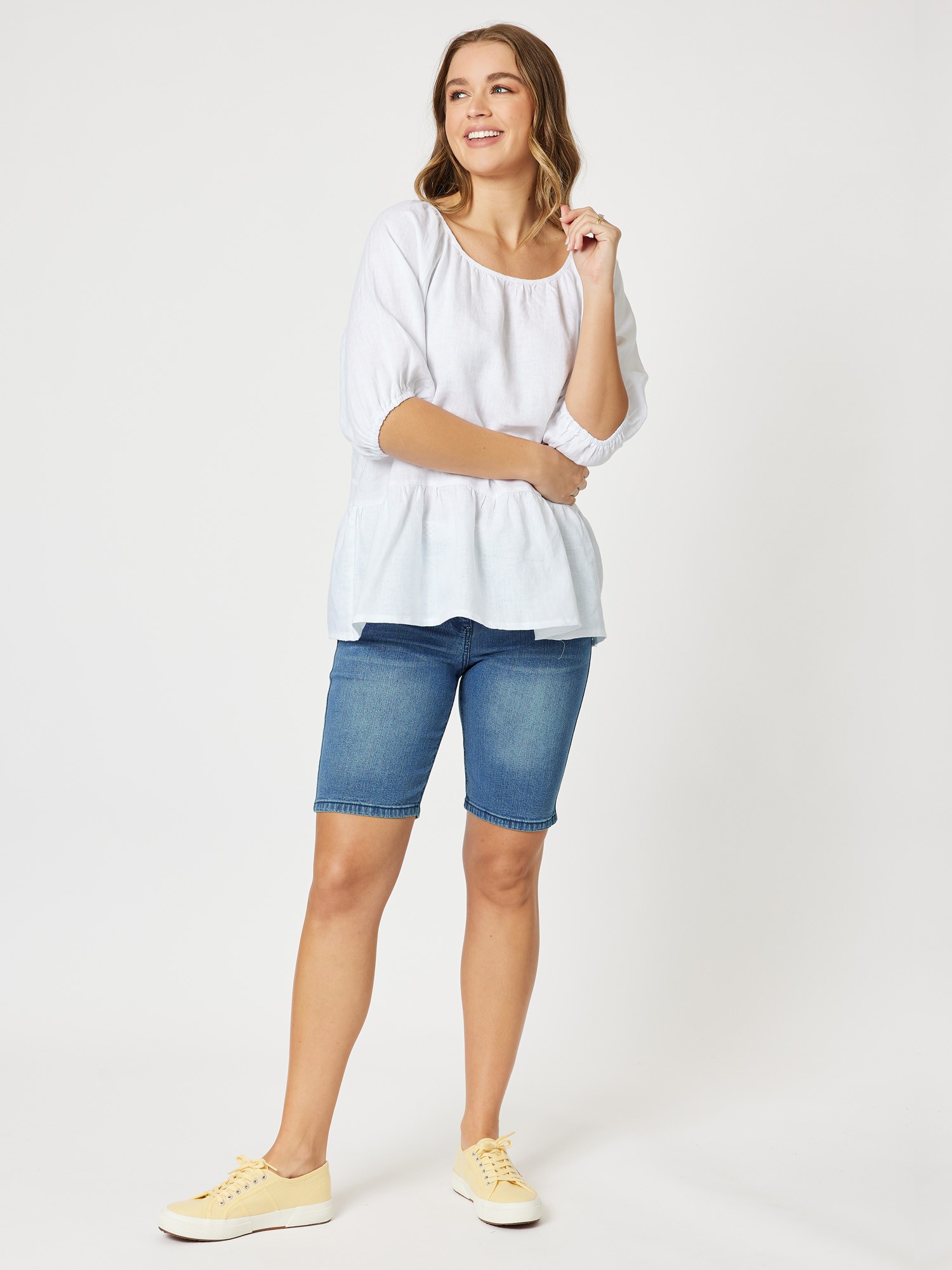 Ruffle Hem Linen Top