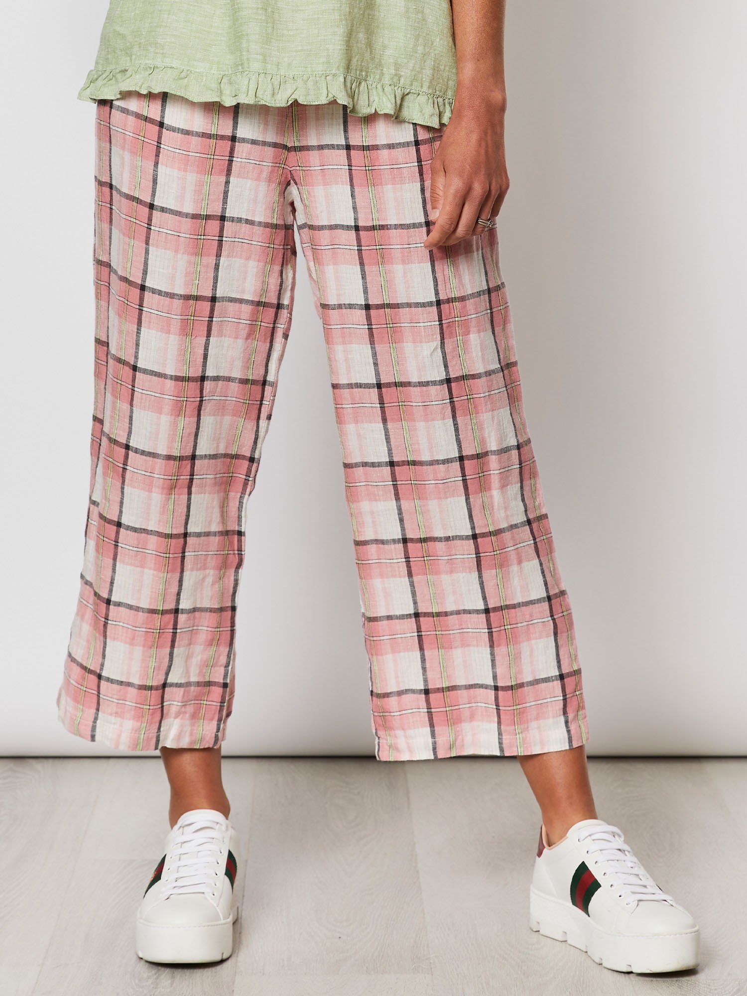 Check Linen Wide Leg Pant