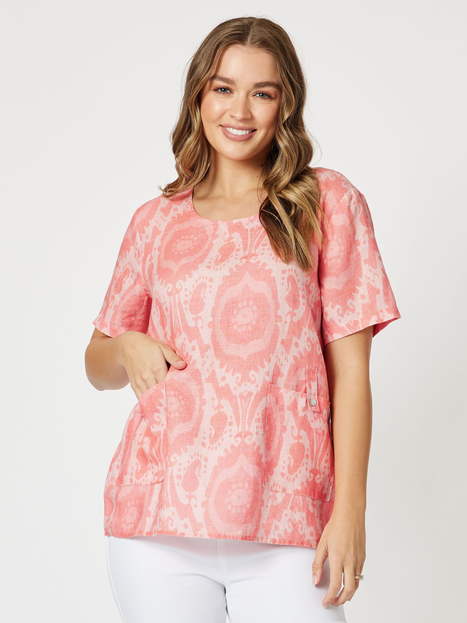 Tile Print Linen Top