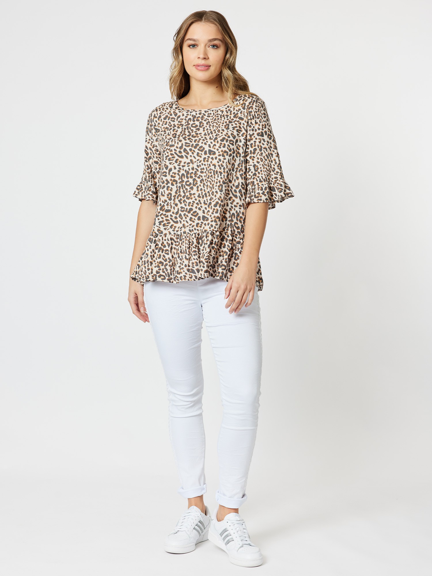 Animal Print Ruffle Hem Top