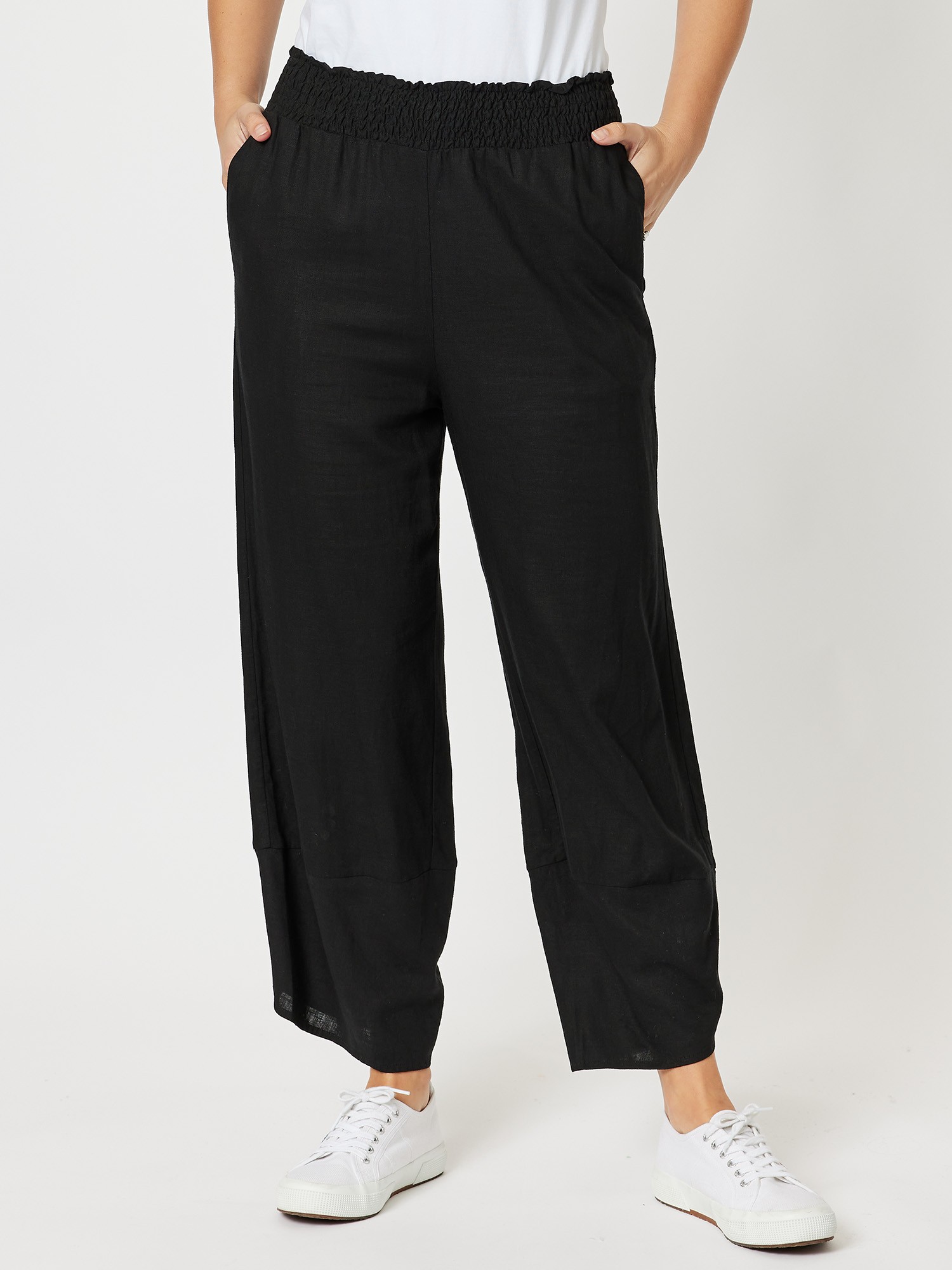 Shirred Waist Linen Blend Pant