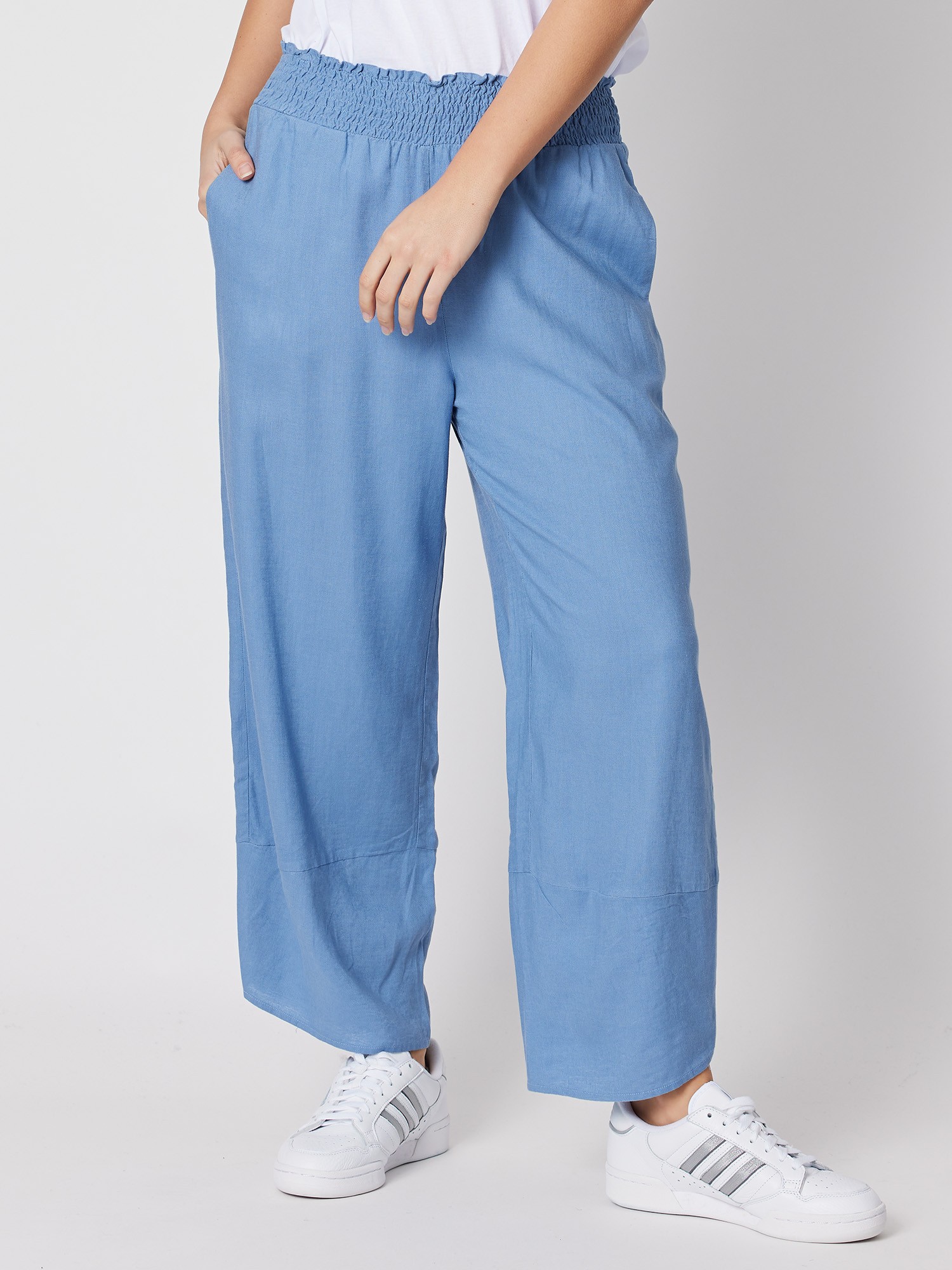 Shirred Waist Linen Blend Pant