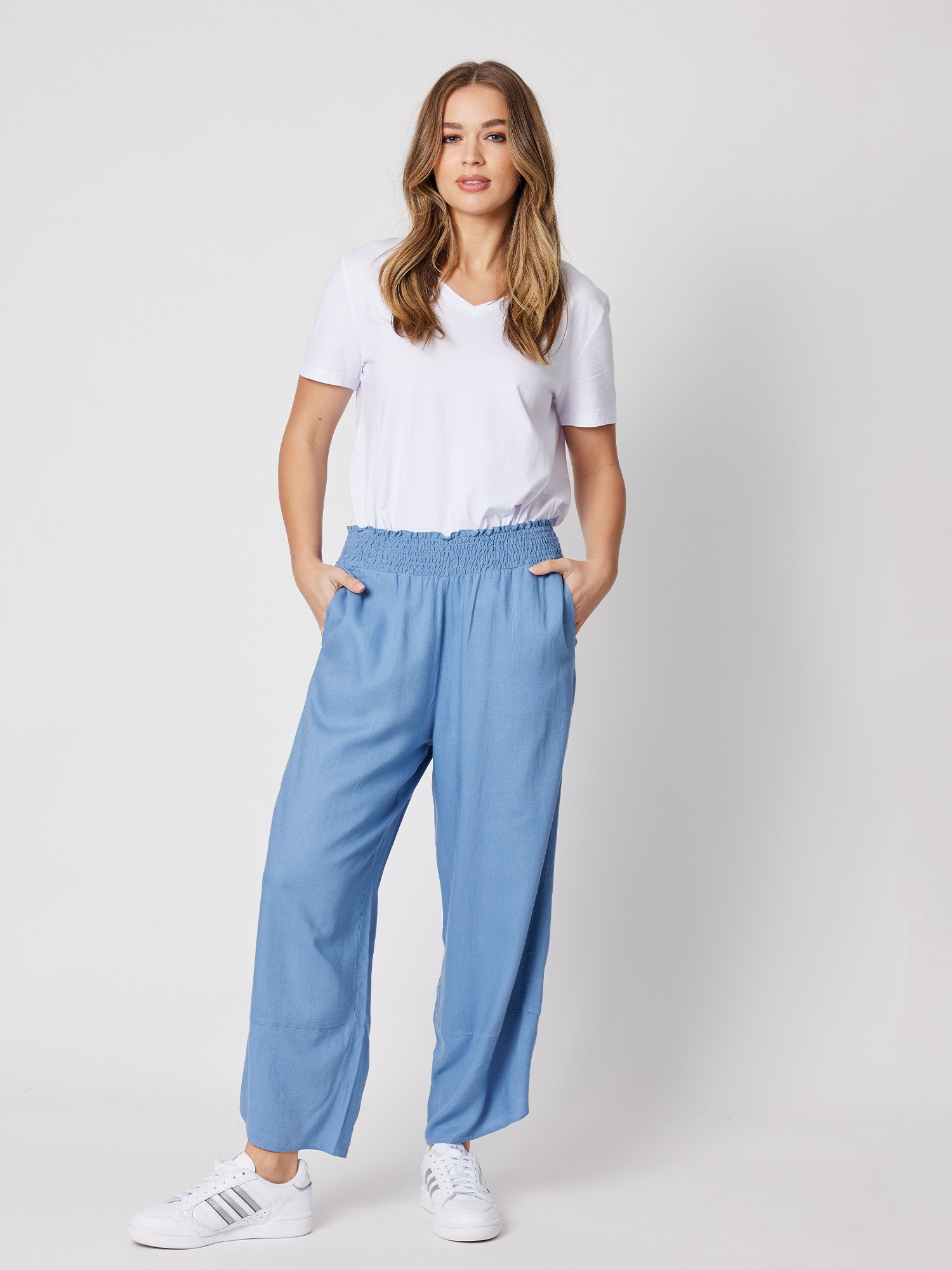 Shirred Waist Linen Blend Pant