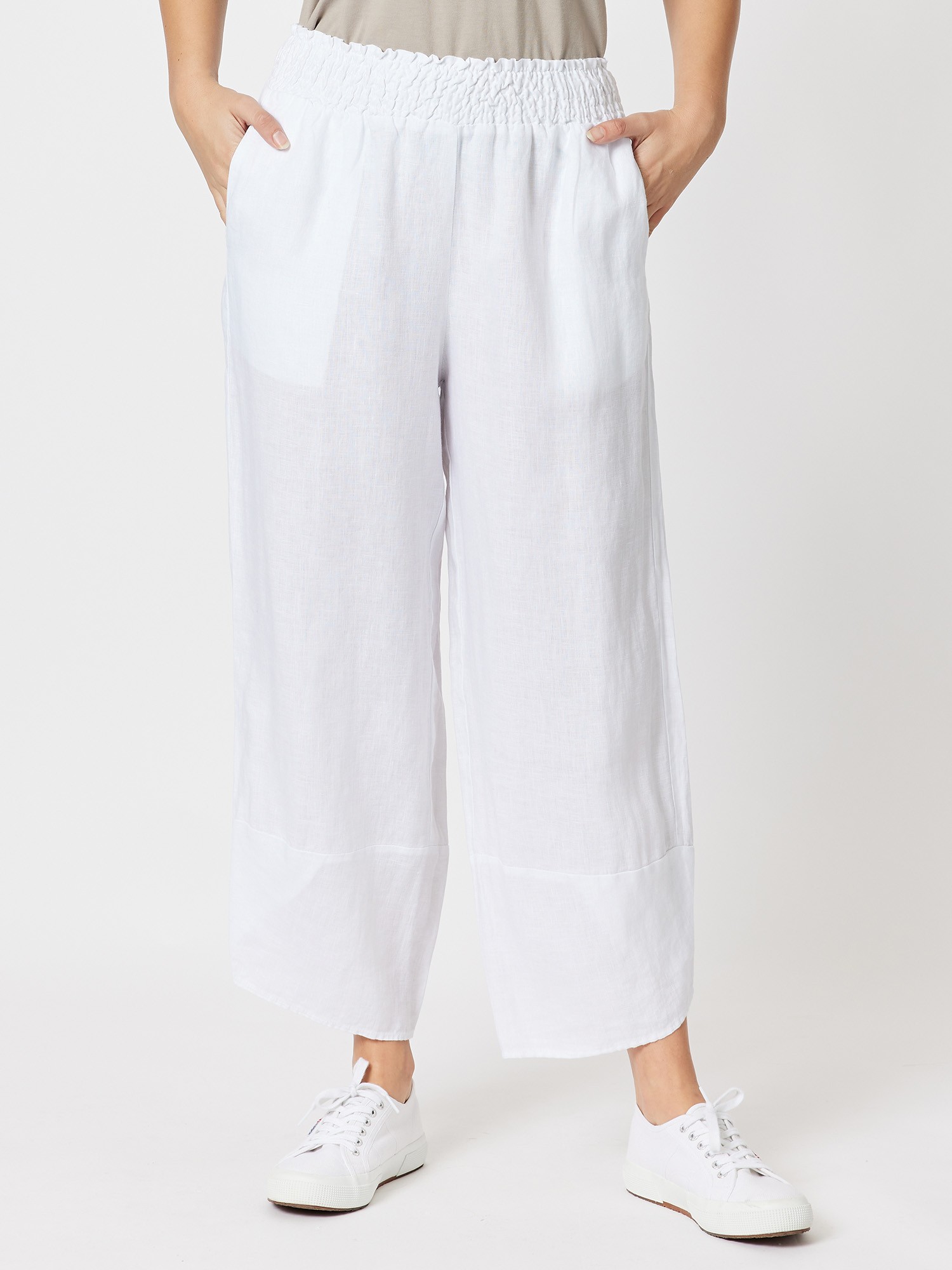 Shirred Waist Linen Blend Pant