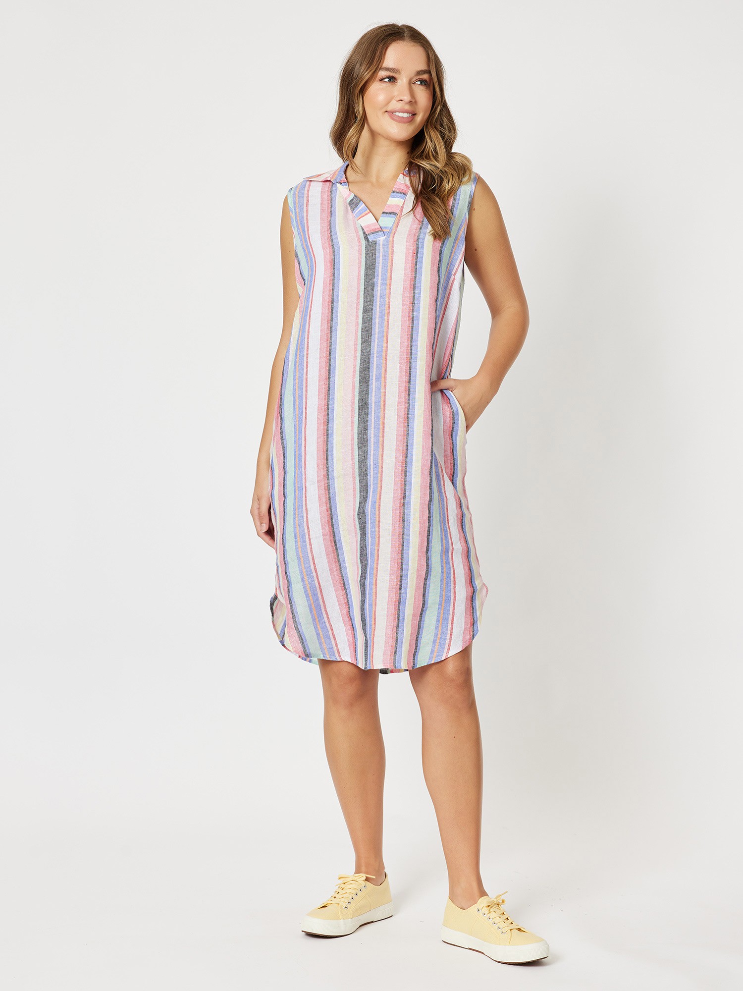 Multi Stripe Linen Dress