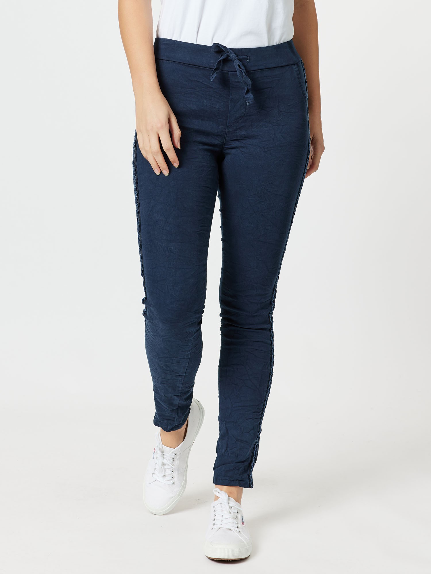 Crushed Embellished Pull-On Jeans