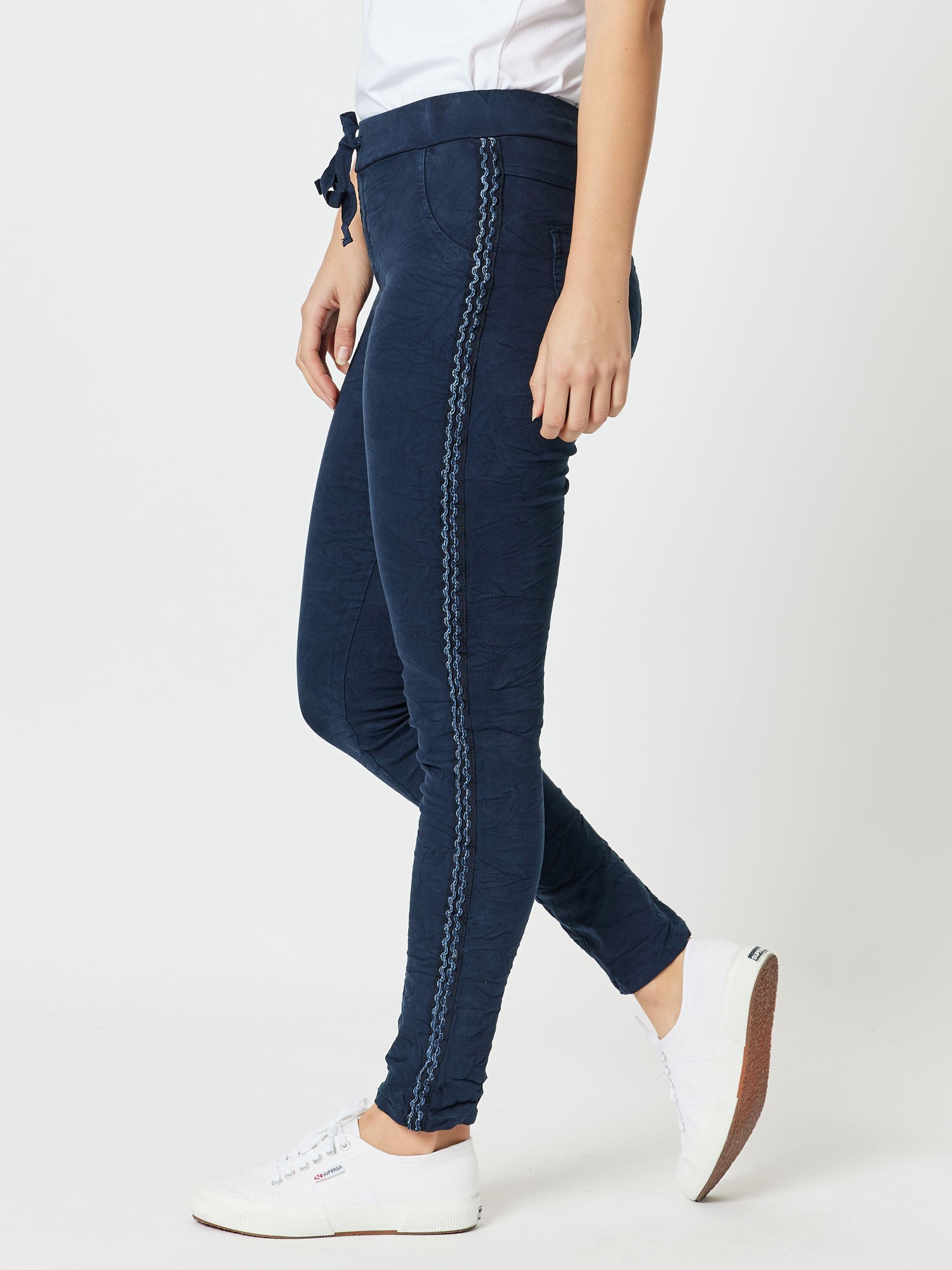 Crushed Embellished Pull-On Jeans