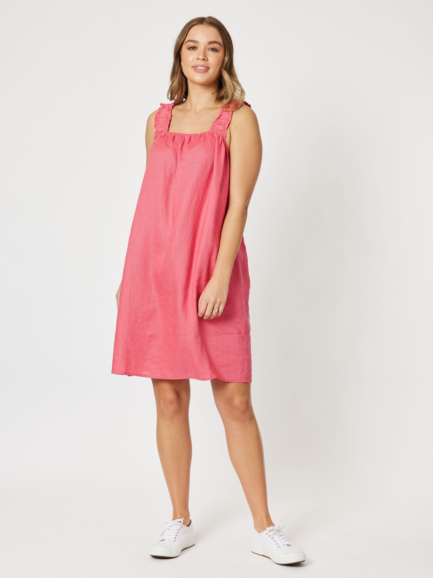 Ruched Strap Linen Sun Dress