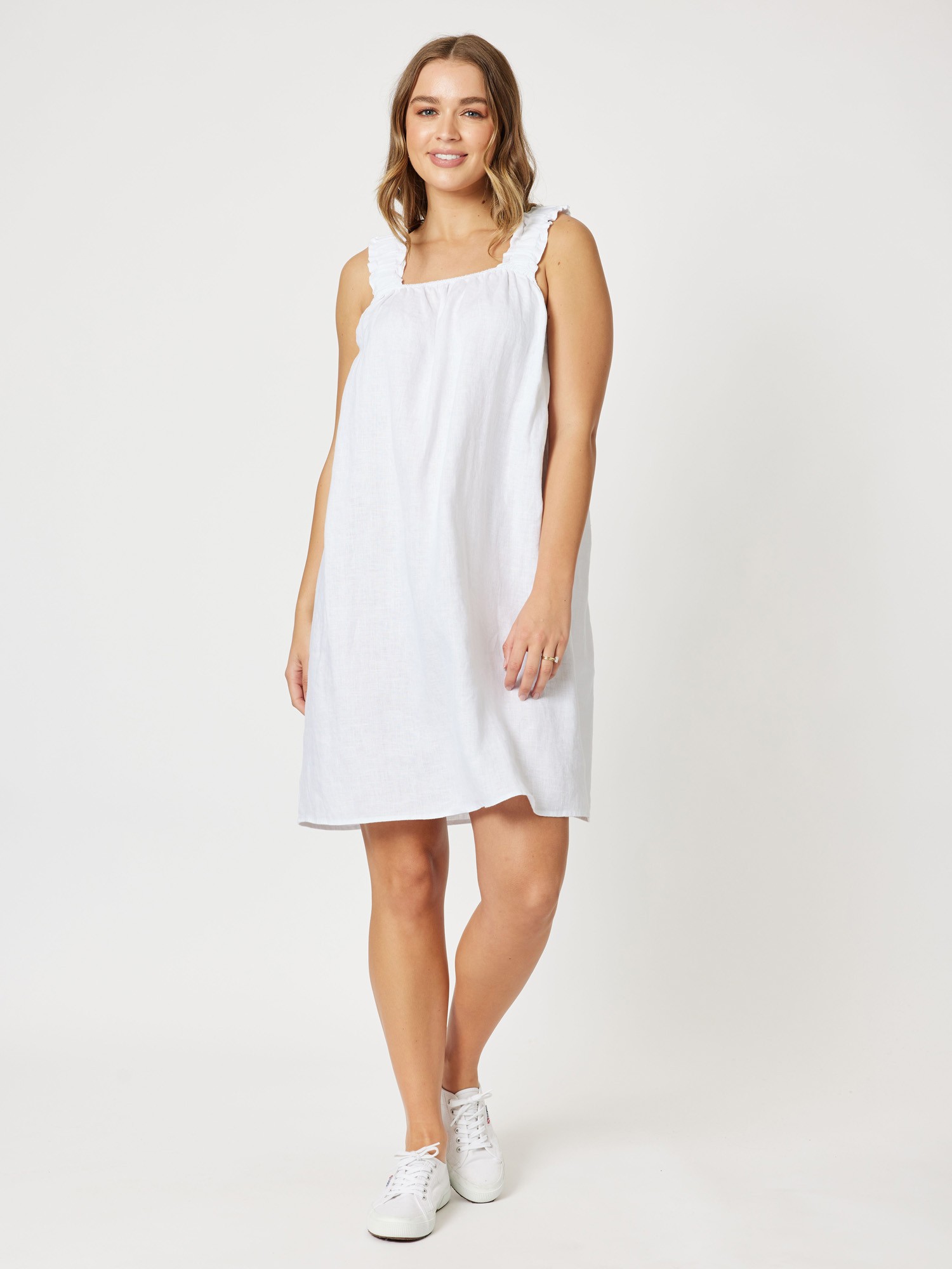 Ruched Strap Linen Sun Dress