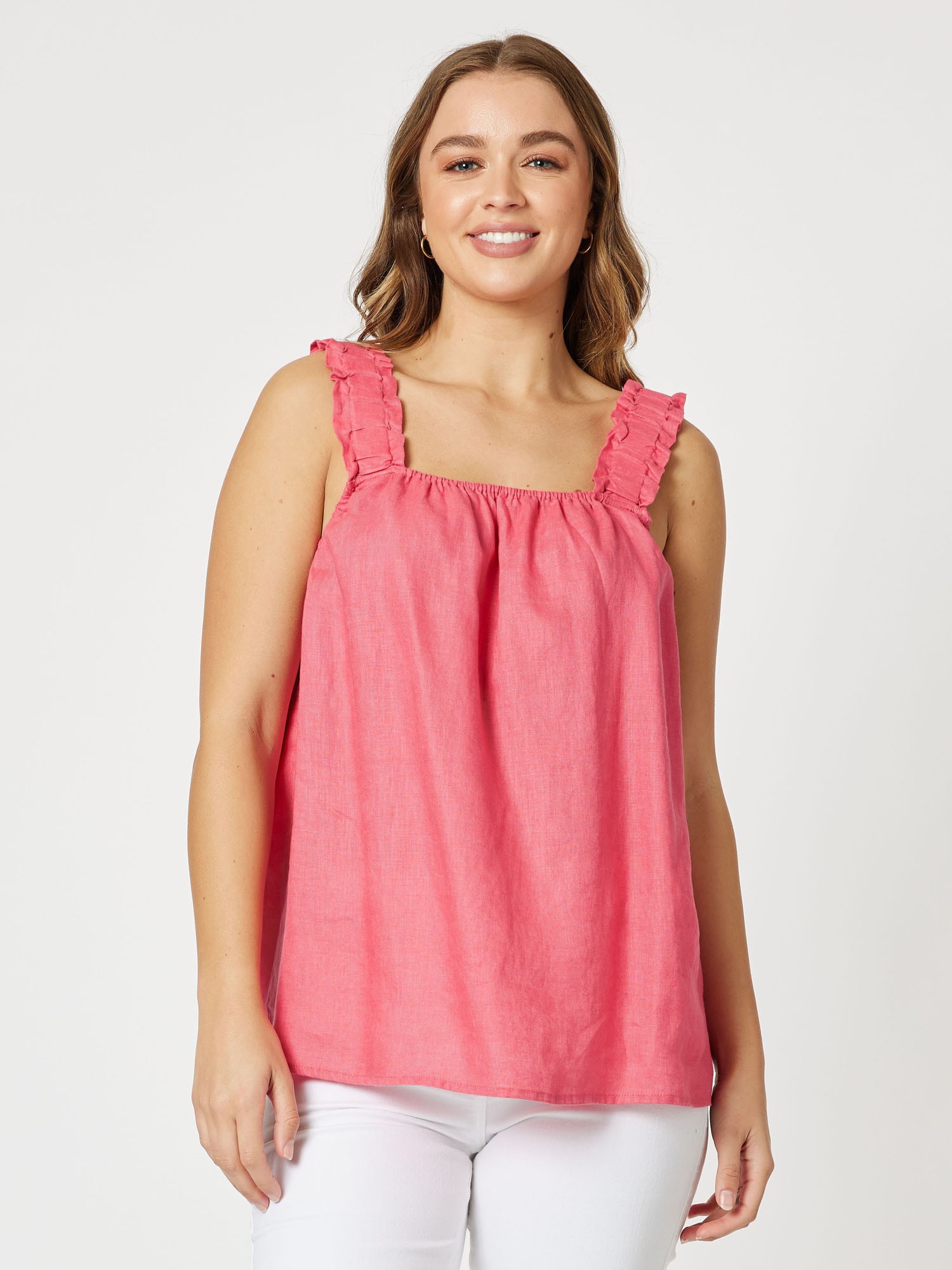 Ruched Strap Linen Top