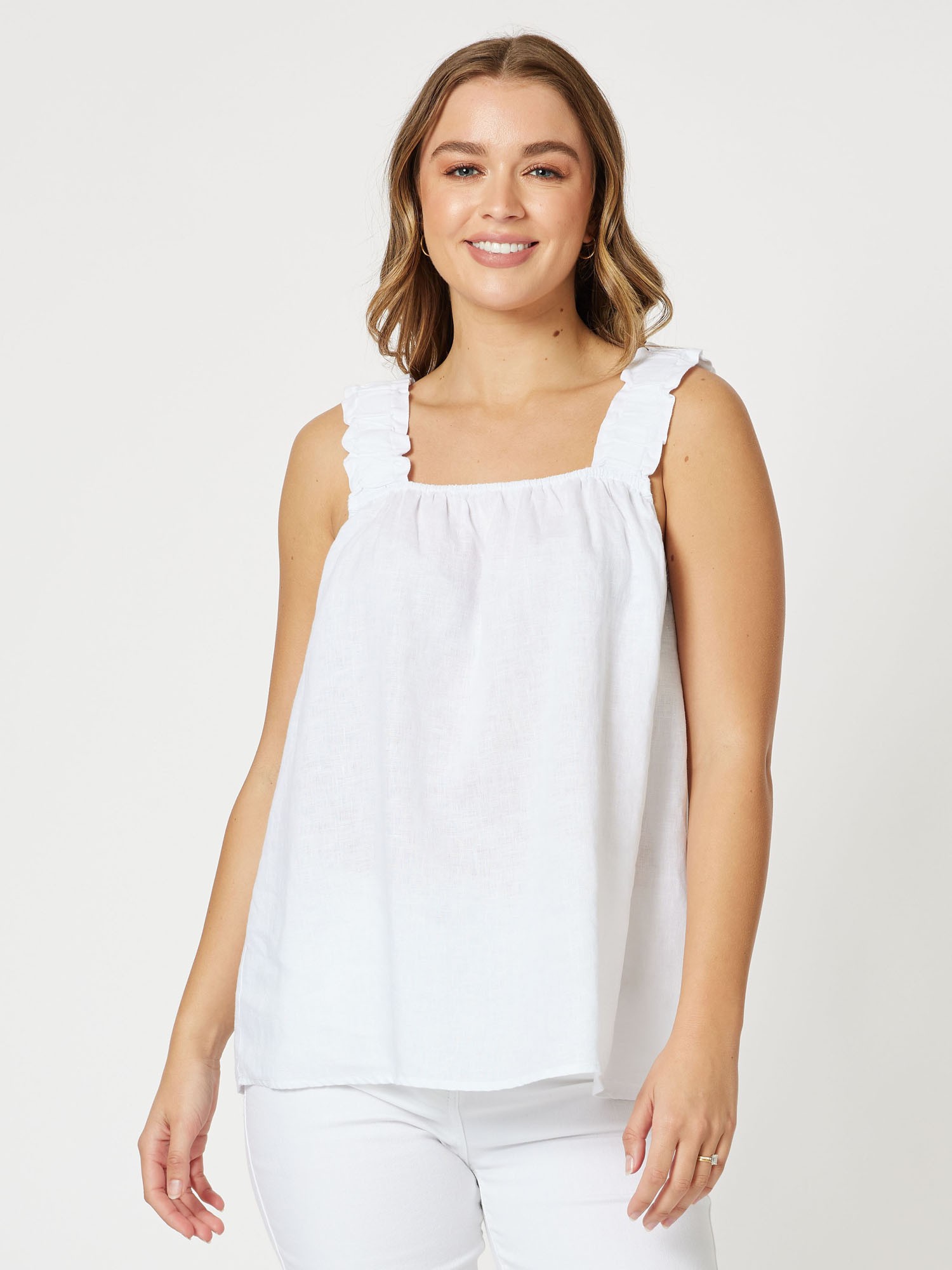 Ruched Strap Linen Top