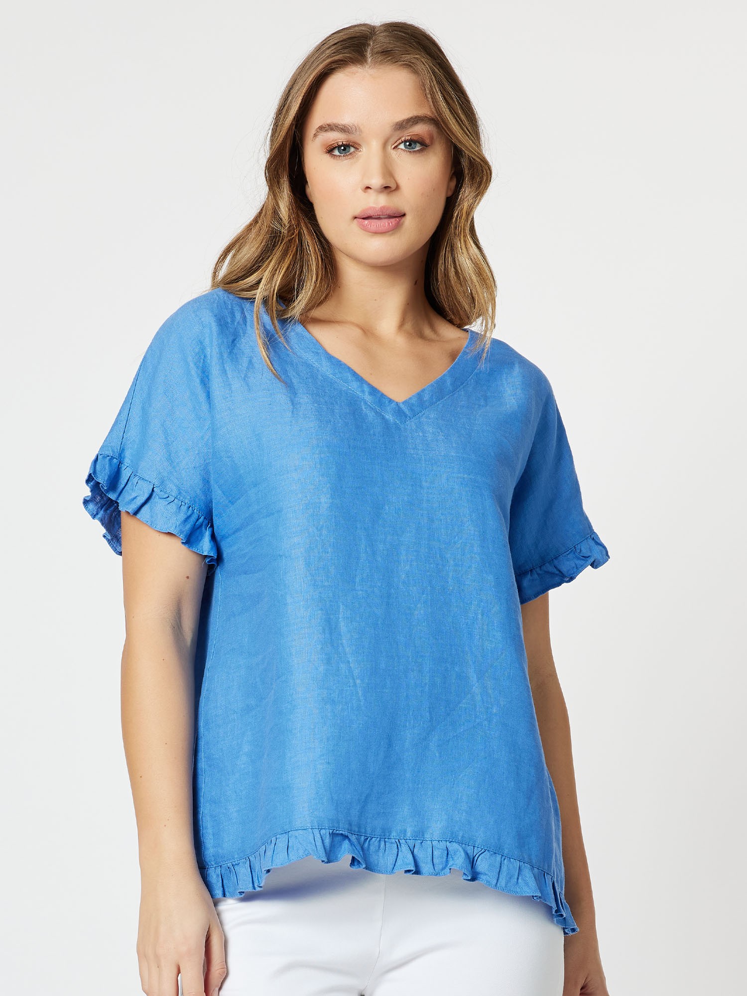 Ruffle Hem Linen Top