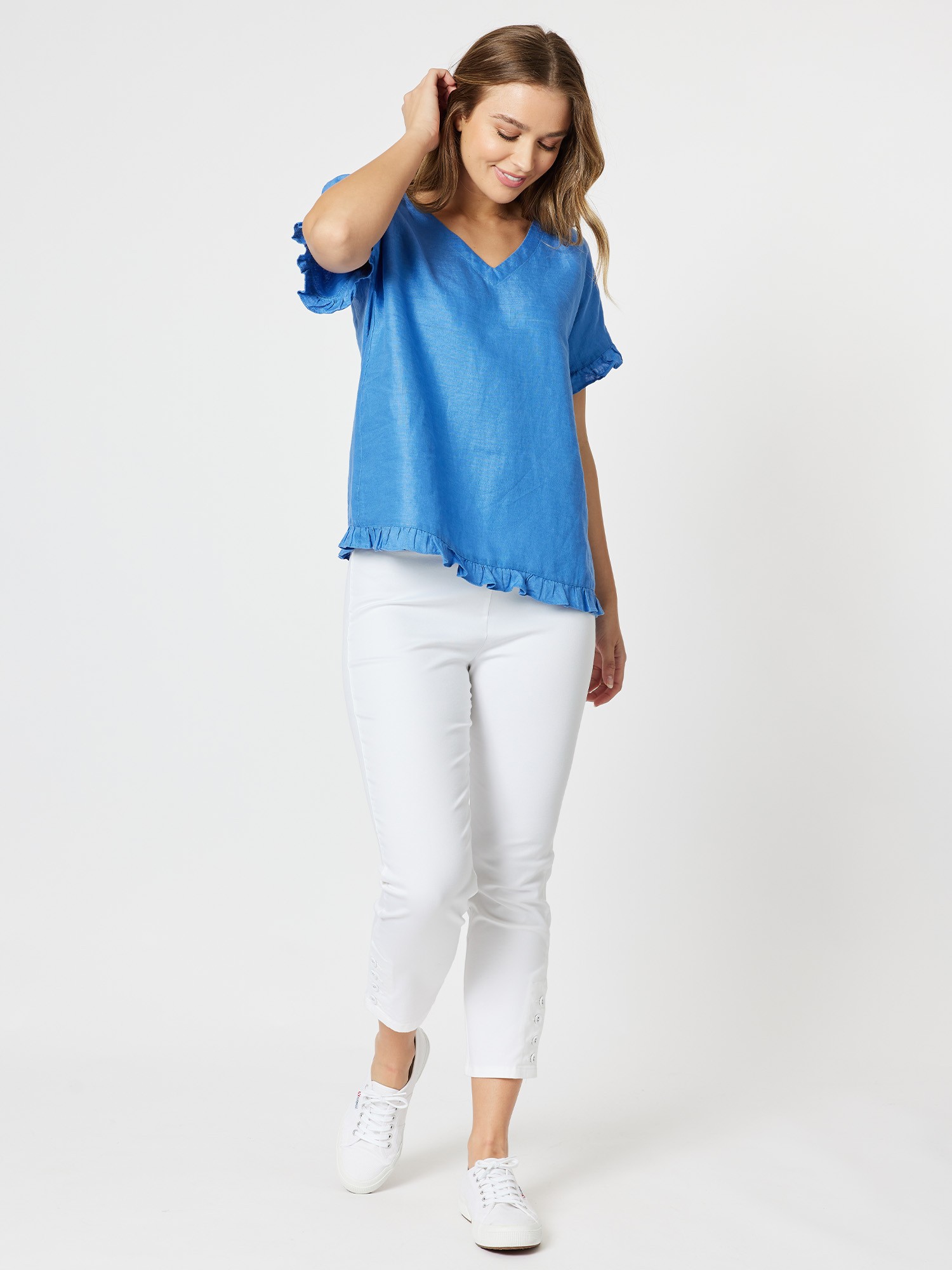 Ruffle Hem Linen Top