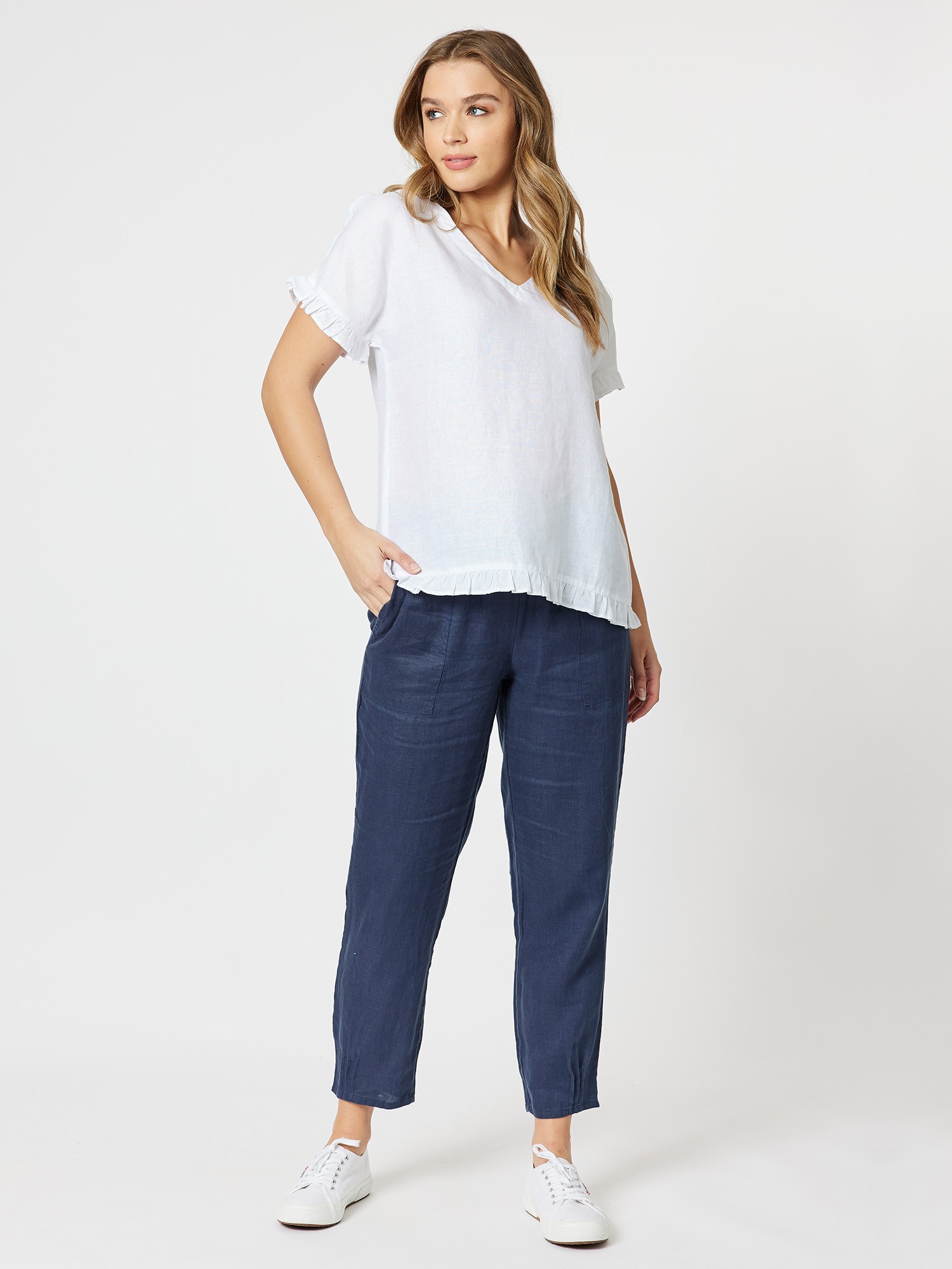 Ruffle Hem Linen Top