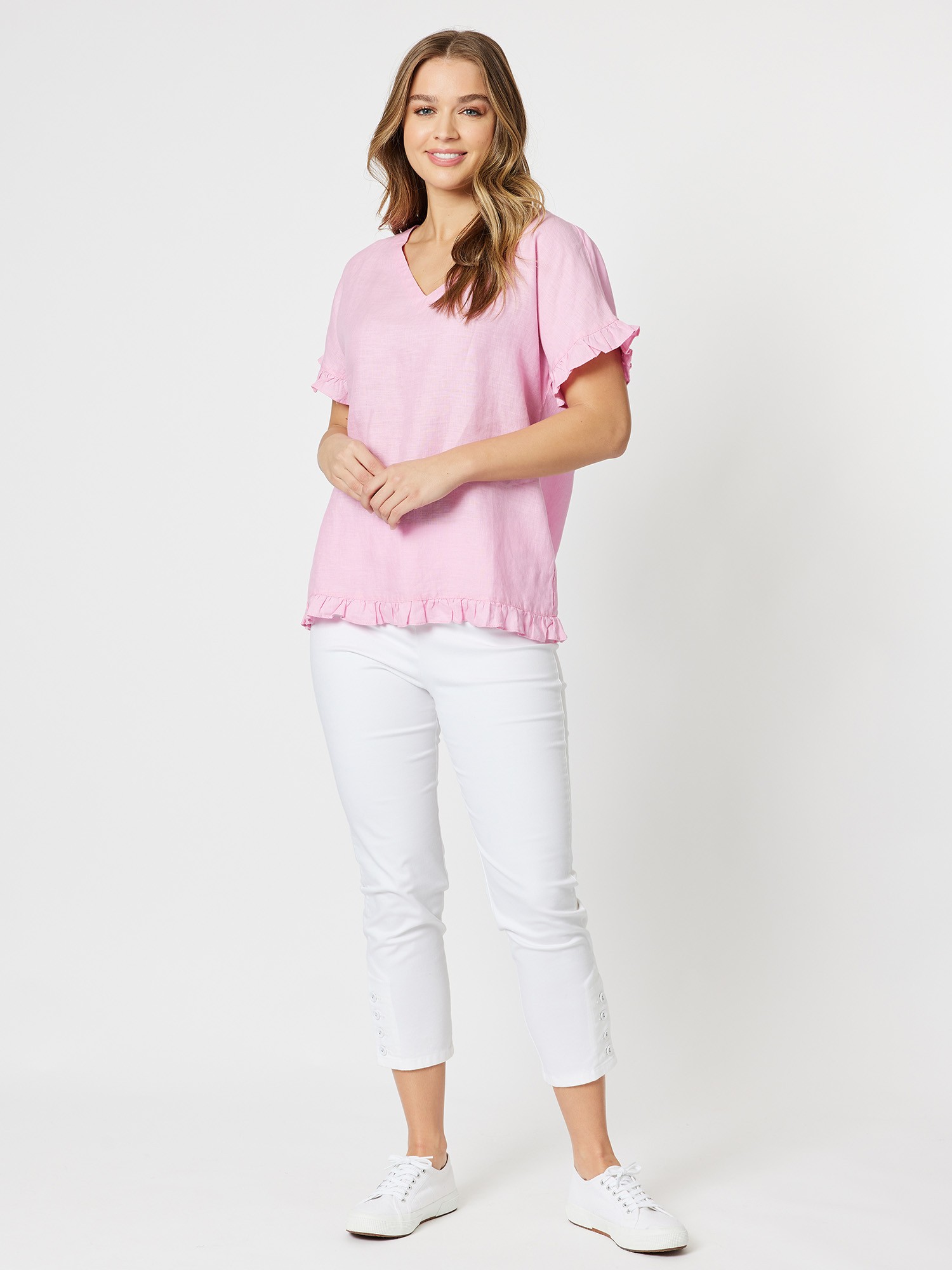 Ruffle Hem Linen Top