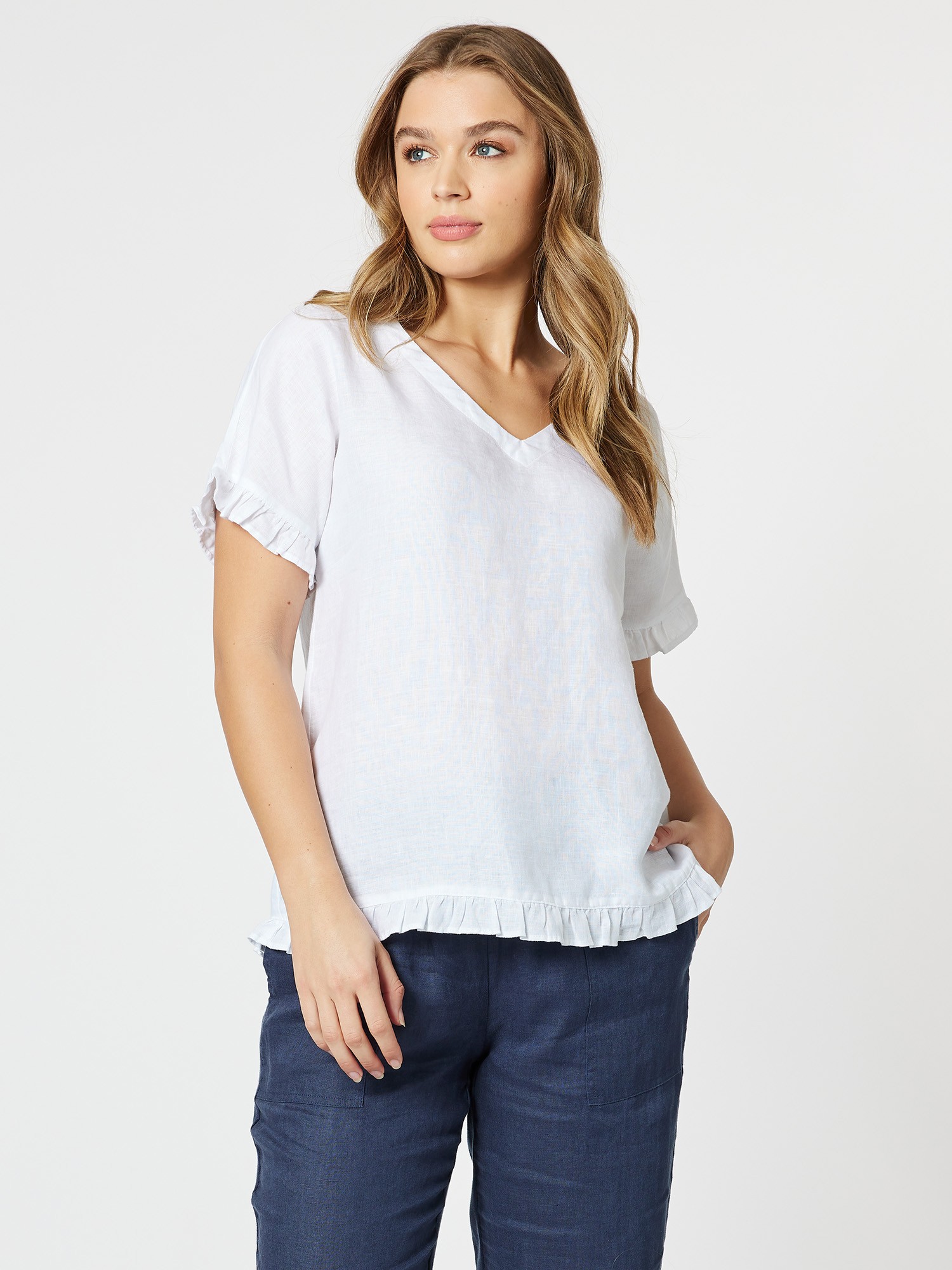 Ruffle Hem Linen Top