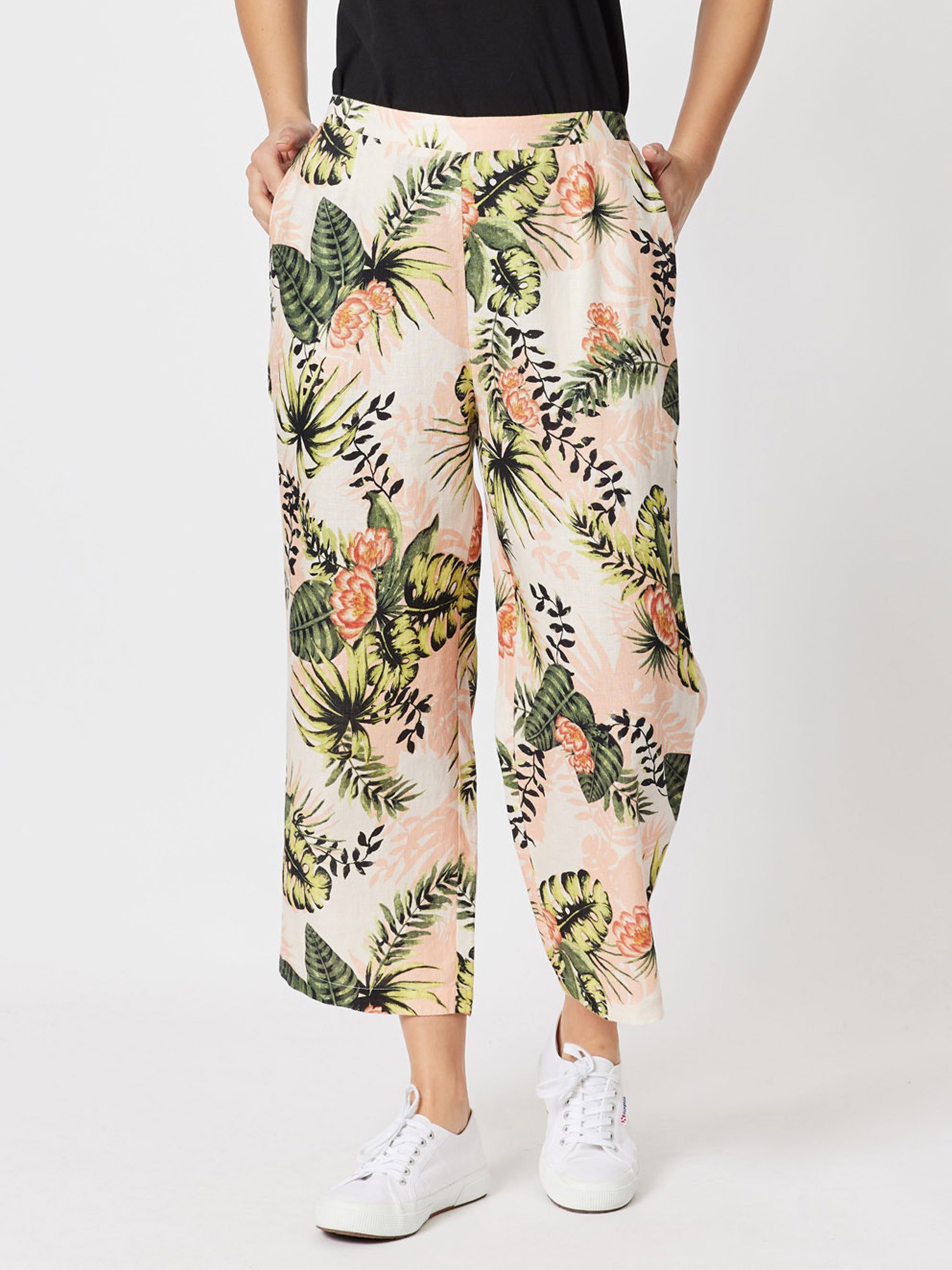 Tropical Print Linen Pant