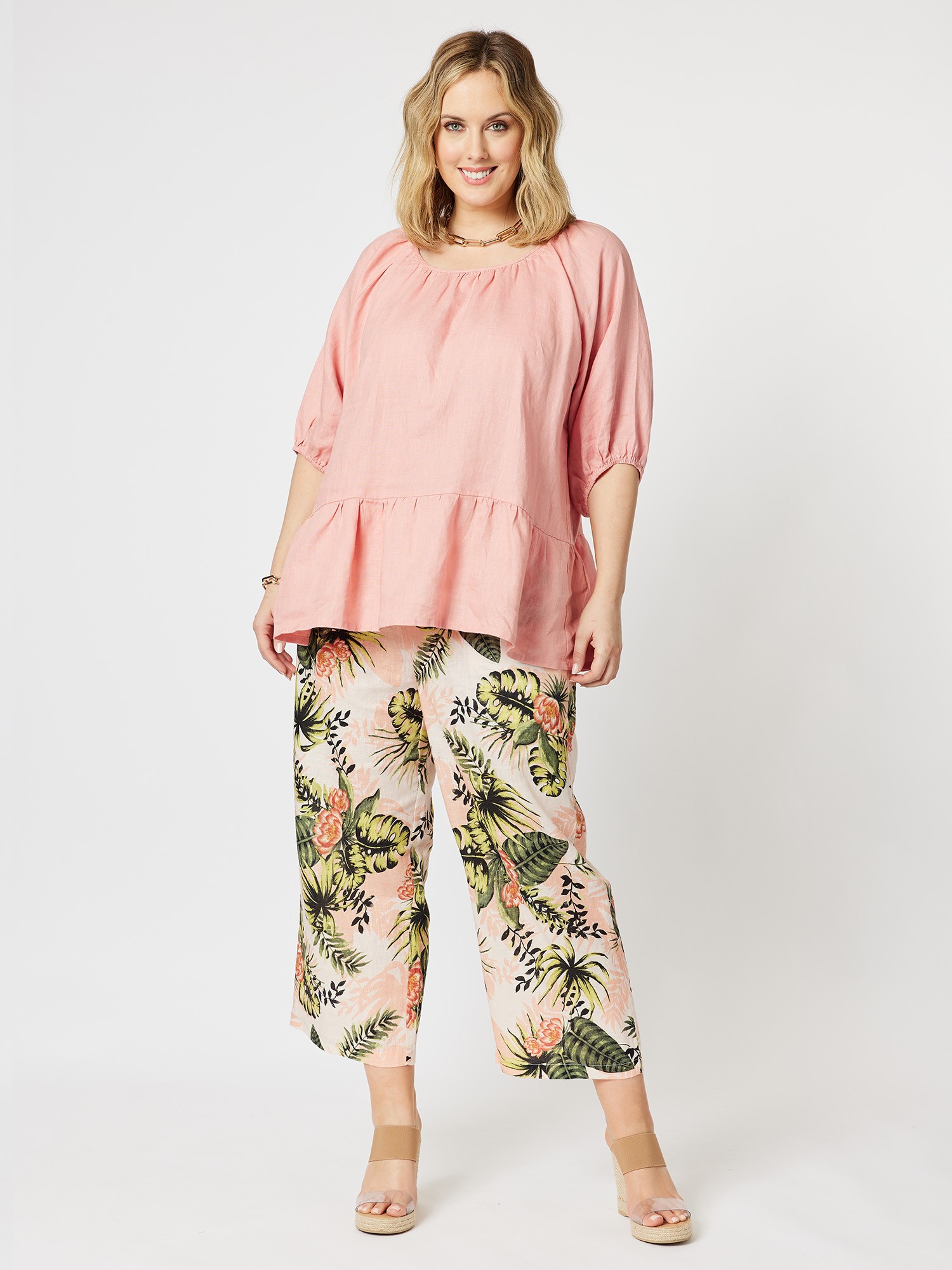 Tropical Print Linen Pant