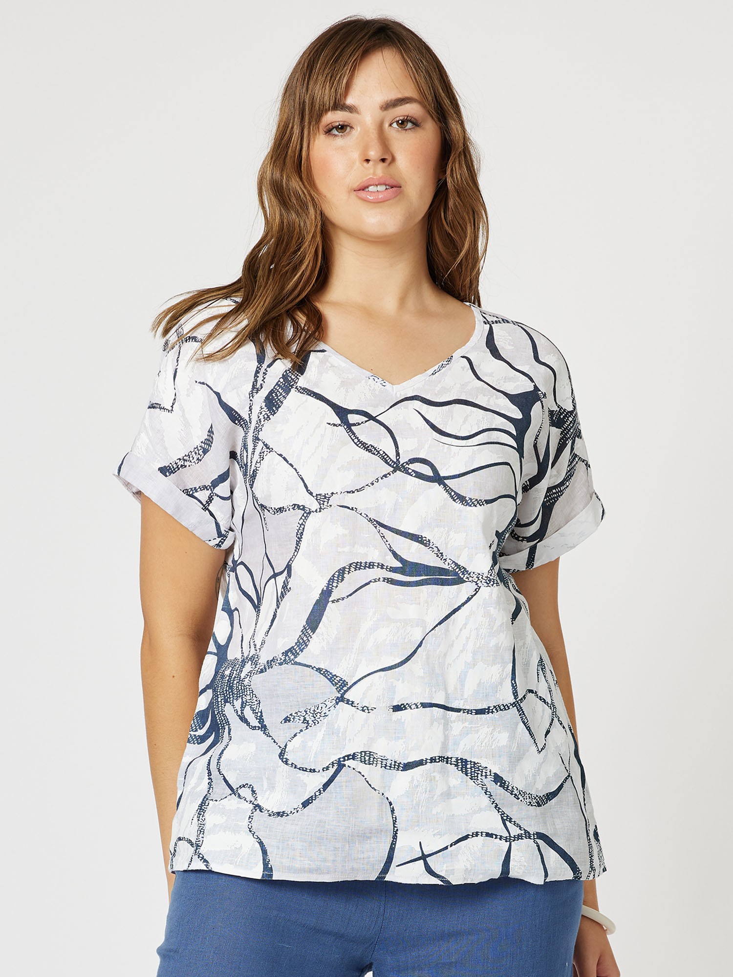 Scribble Print Linen Top