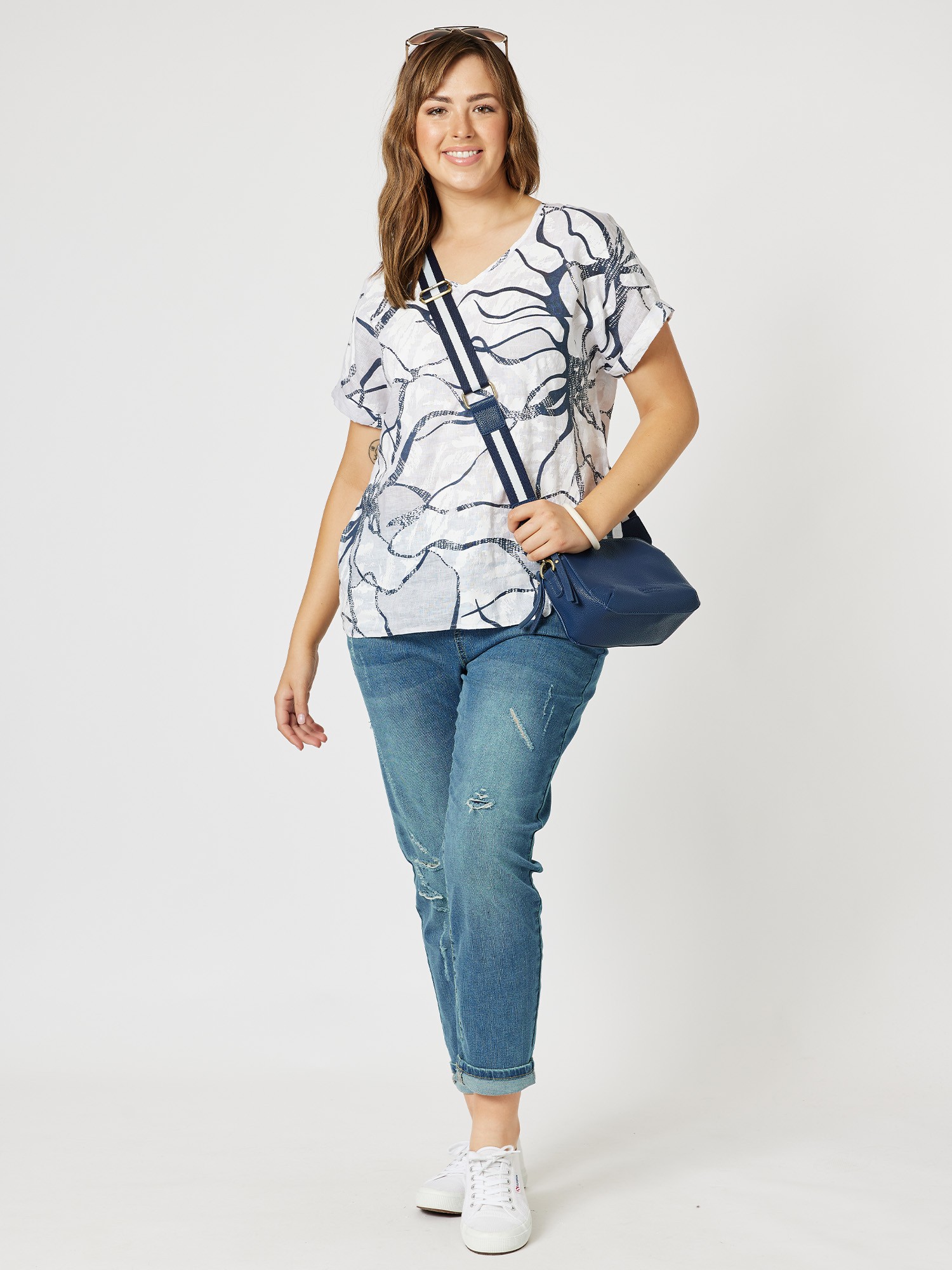 Scribble Print Linen Top