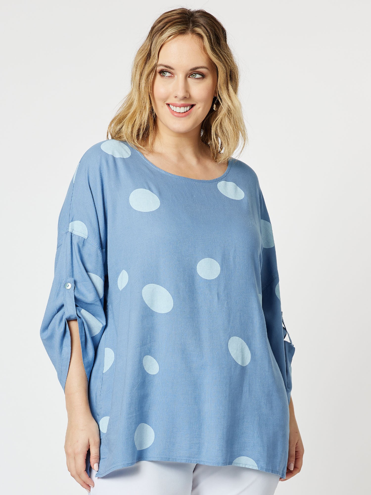 Spot Linen Tab Sleeve Top