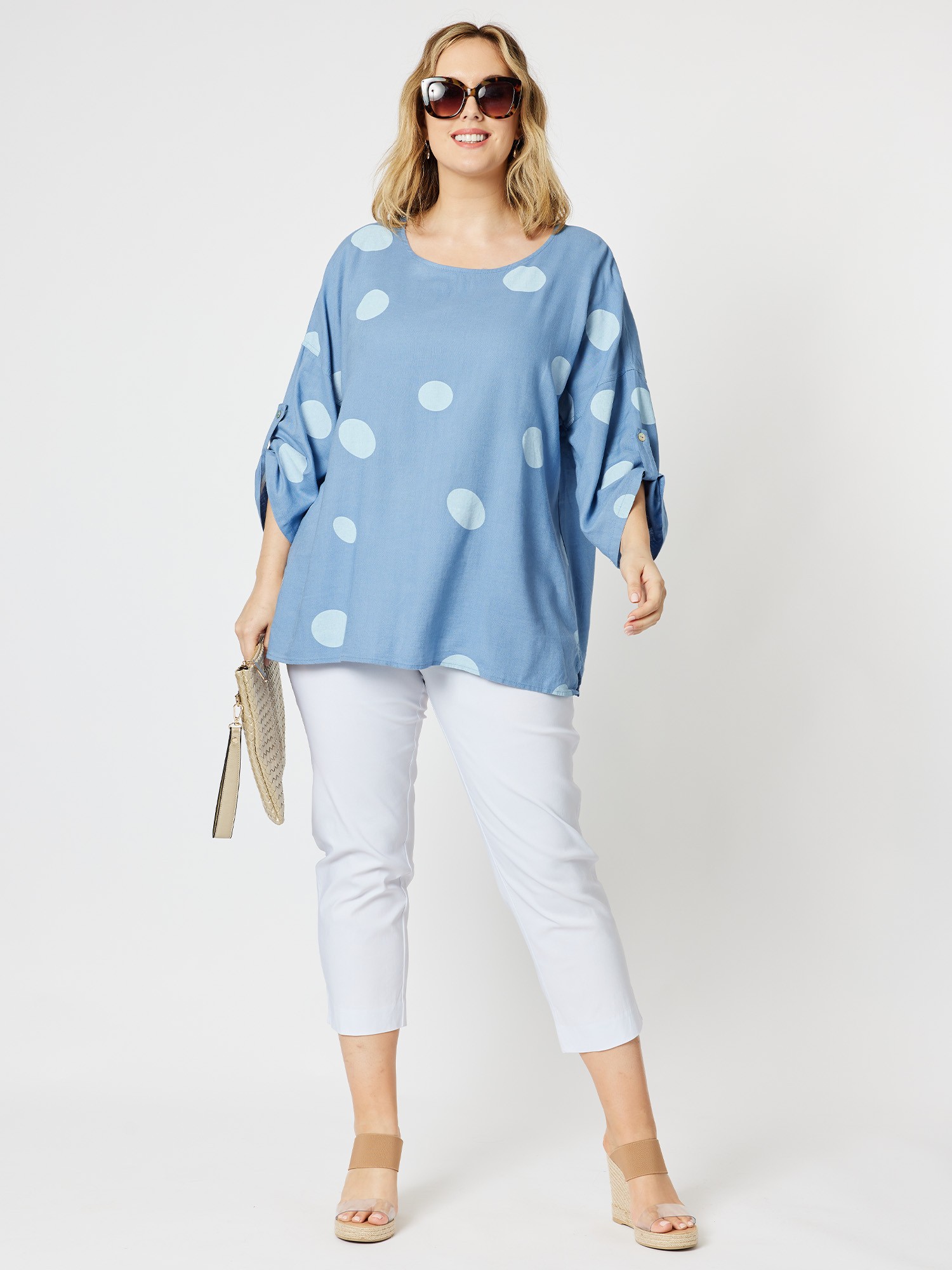 Spot Linen Tab Sleeve Top