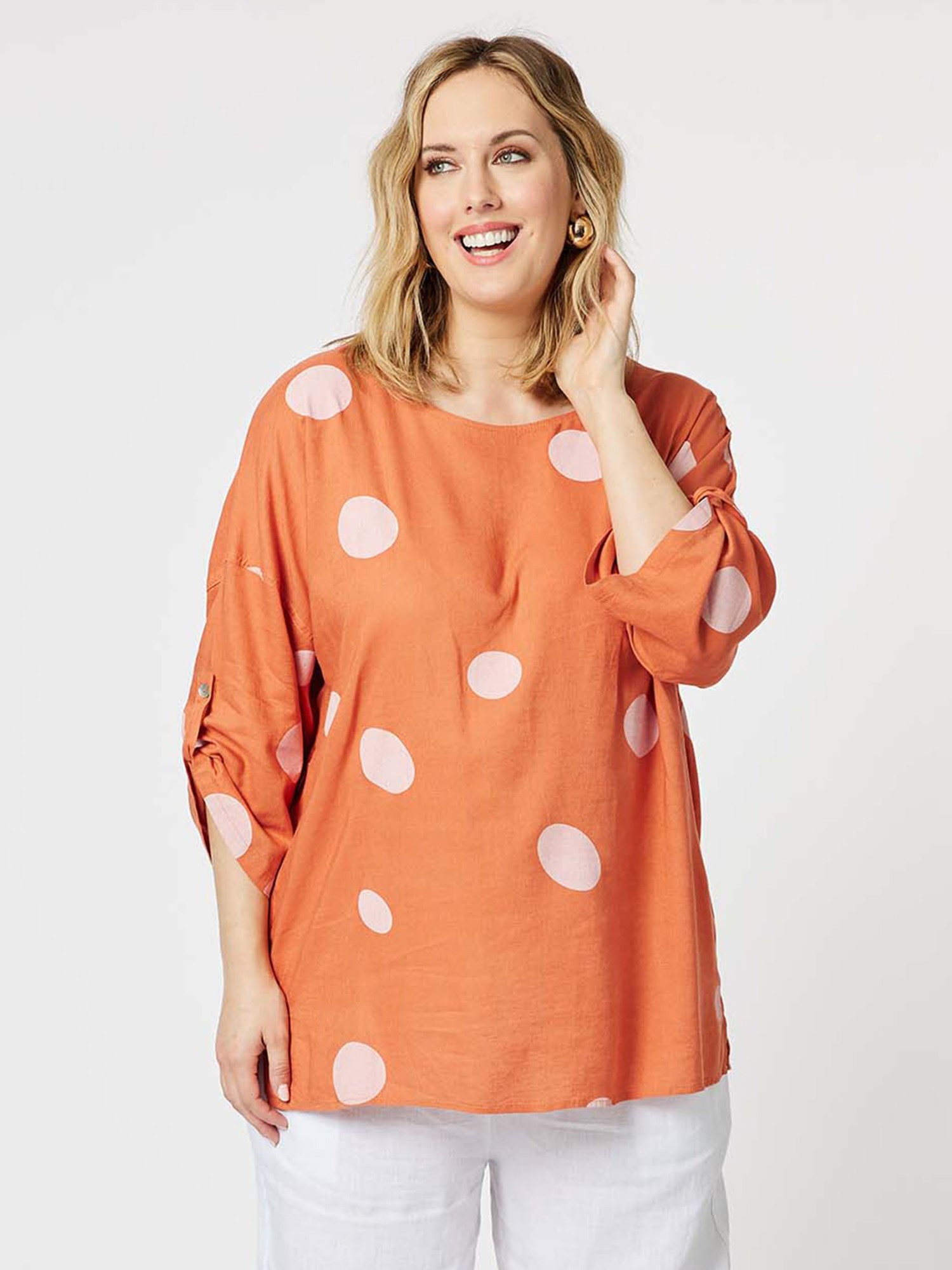 Spot Linen Tab Sleeve Top