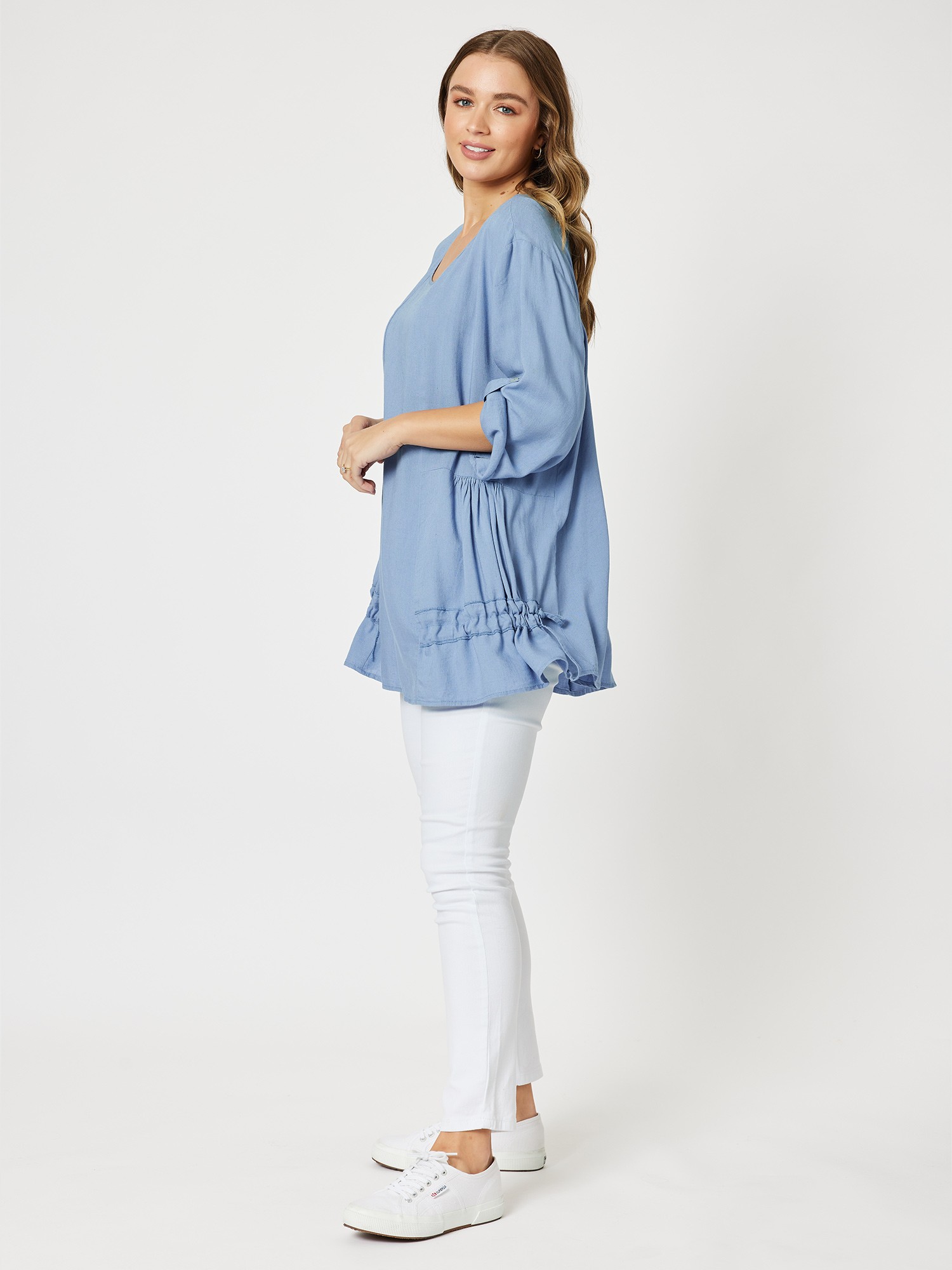 Drawstring Detail Linen Blend Tunic