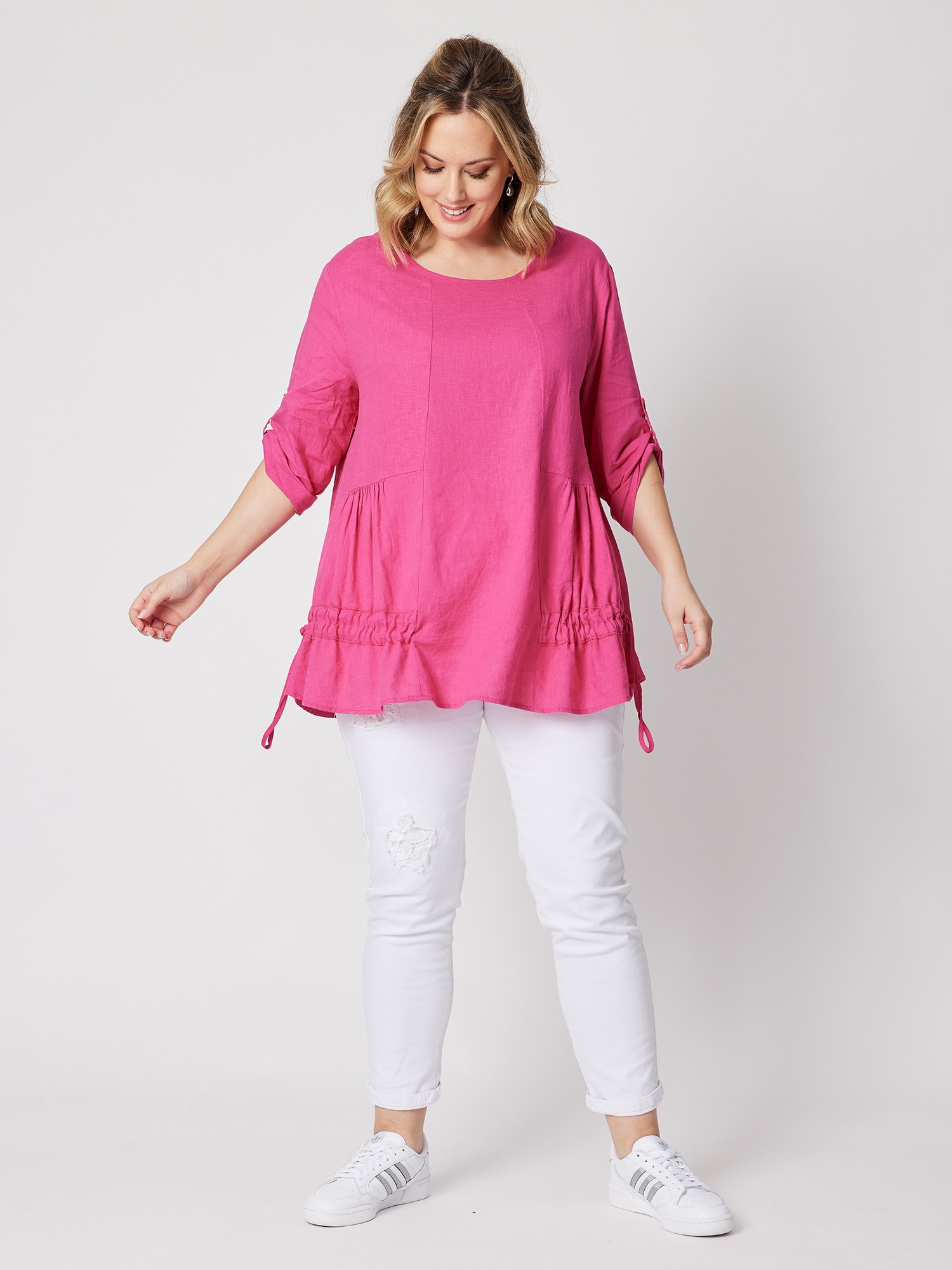 Drawstring Detail Linen Blend Tunic