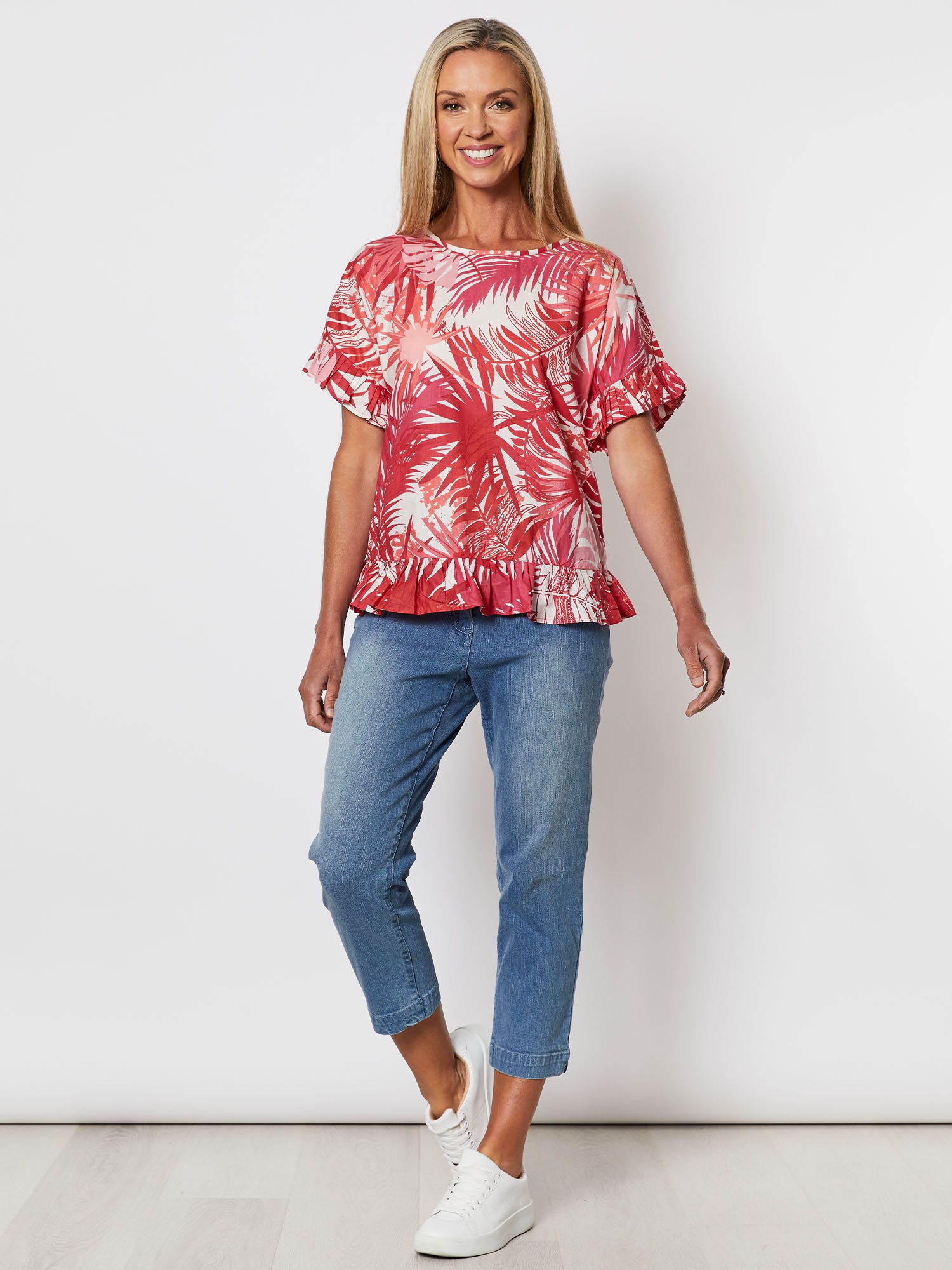 Tropical Palm Print Cotton Top