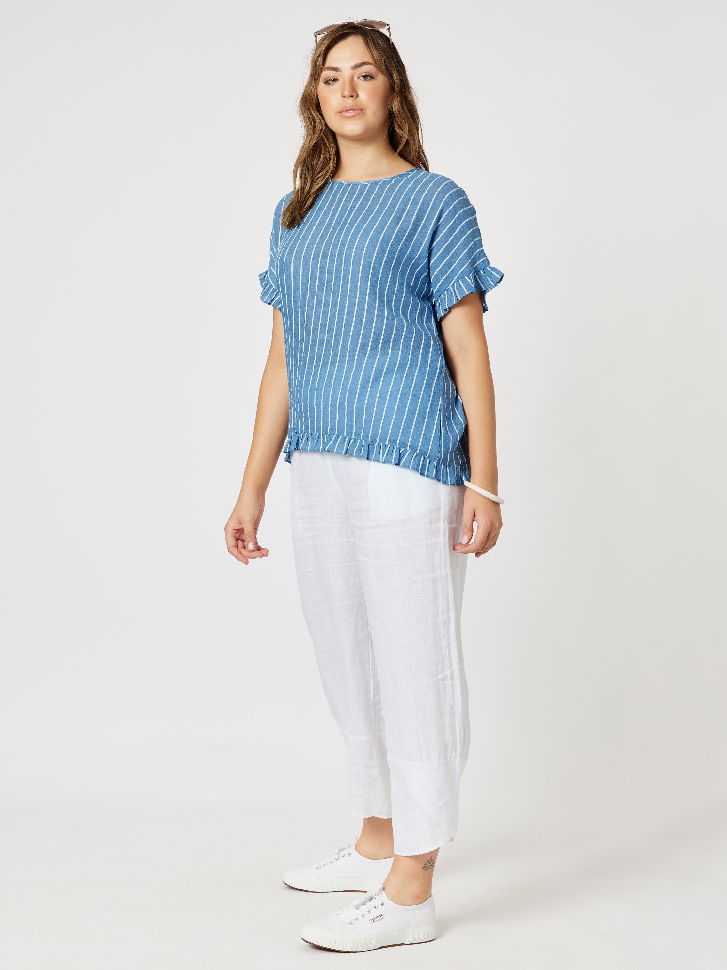 Striped Frilled Hem Top