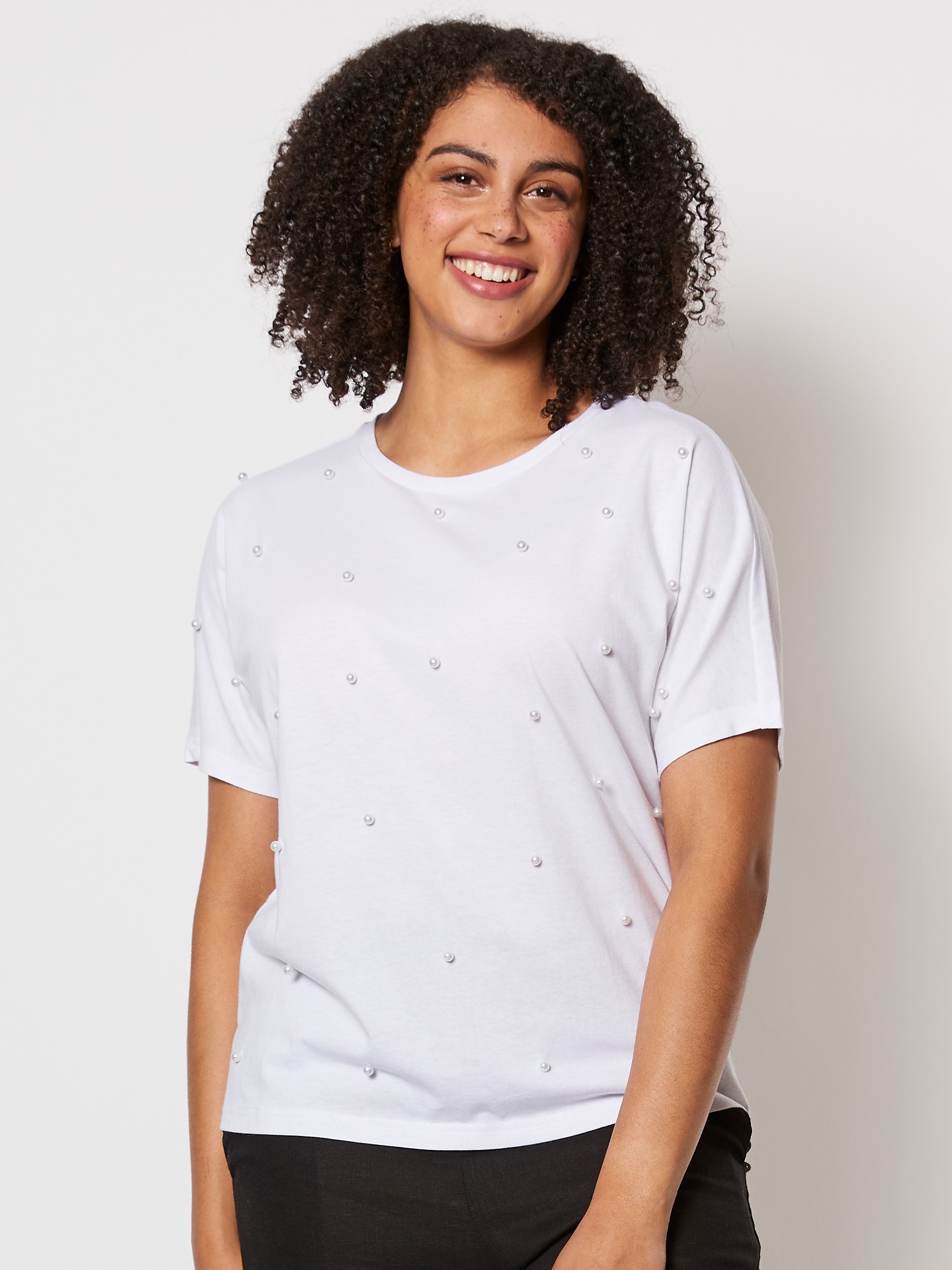 Pearl Embellished Cotton Tshirt