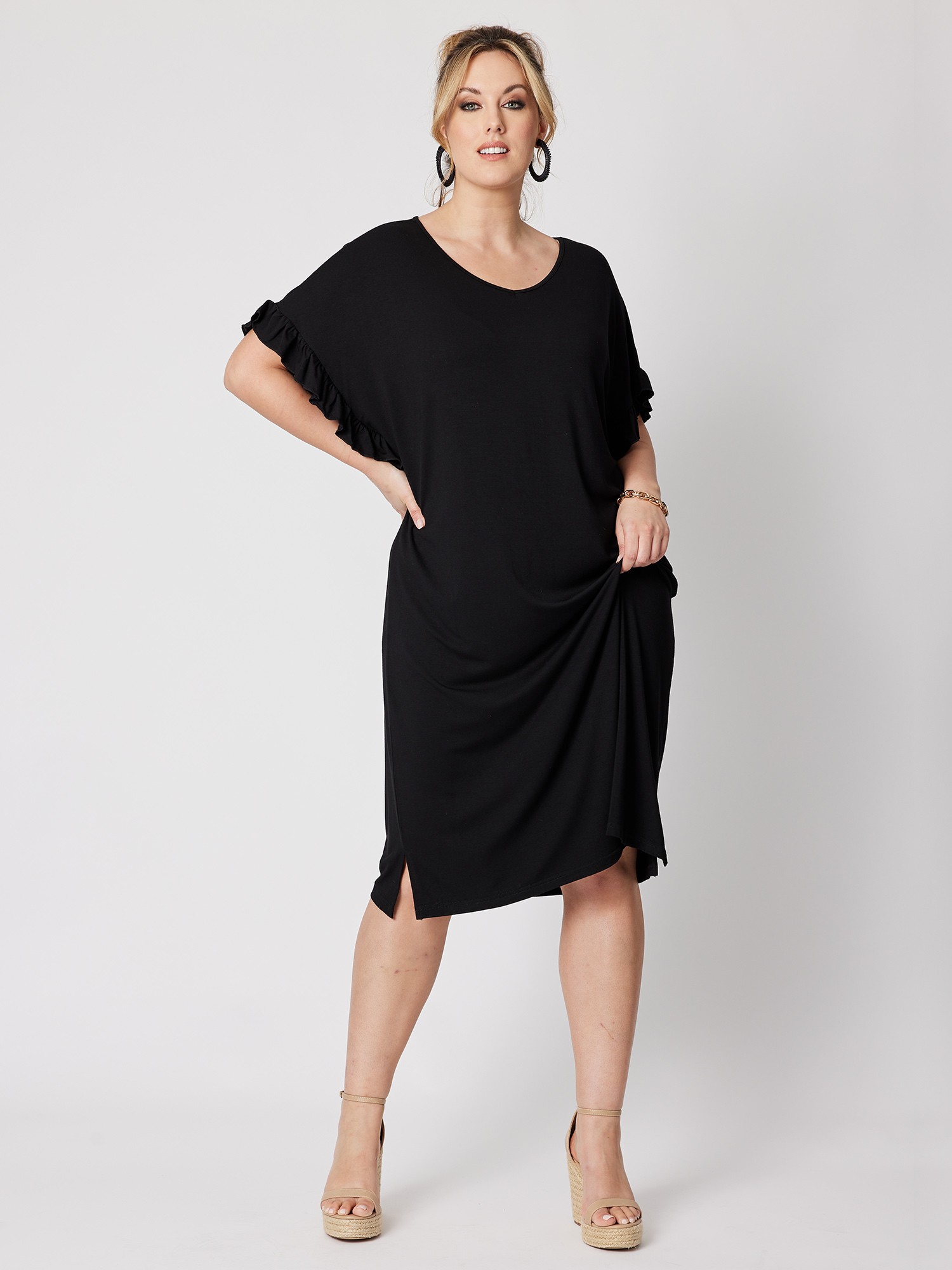 Frilled Sleeve Jersey Dress