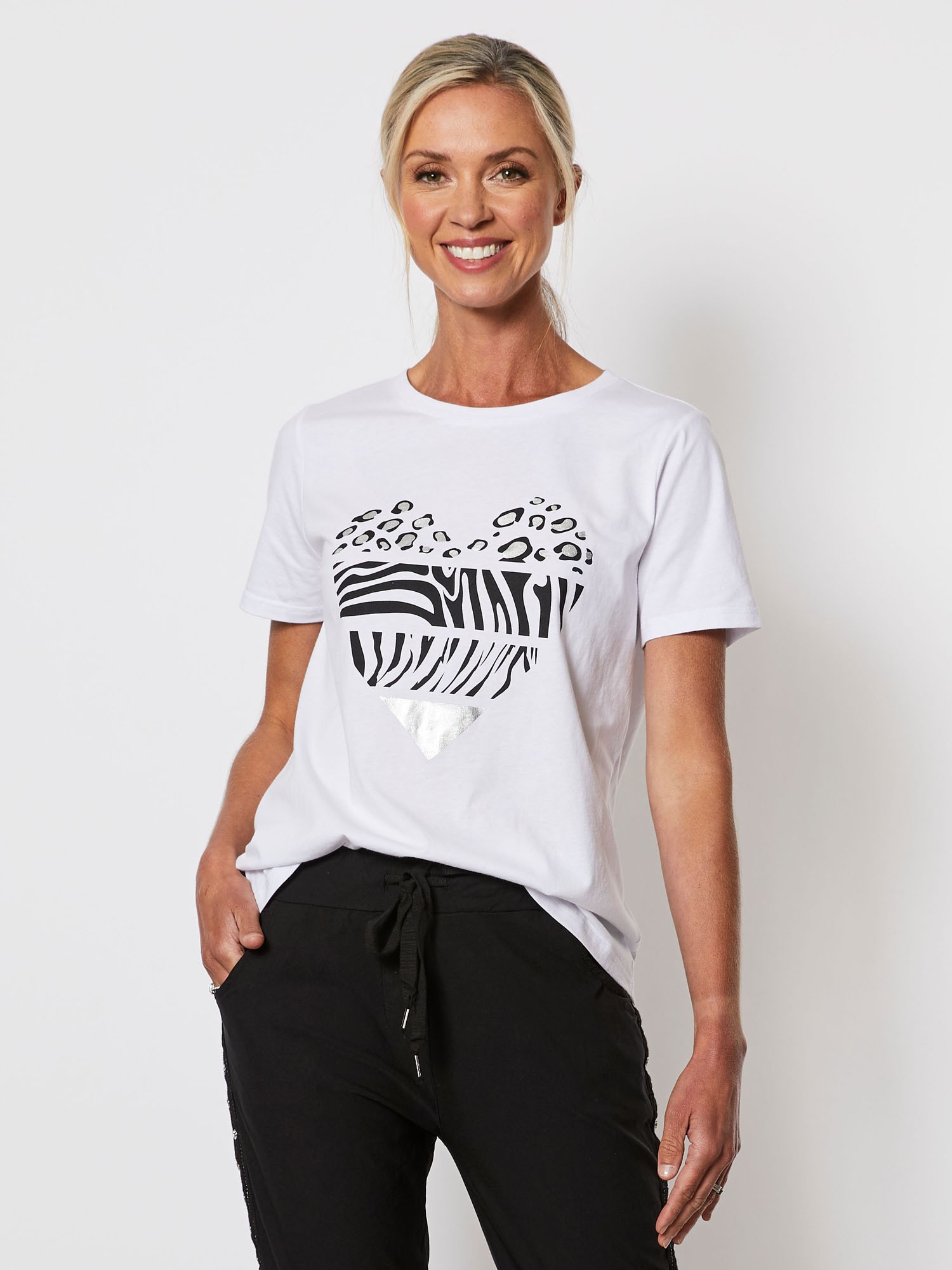 Zebra Print Heart Cotton Tshirt