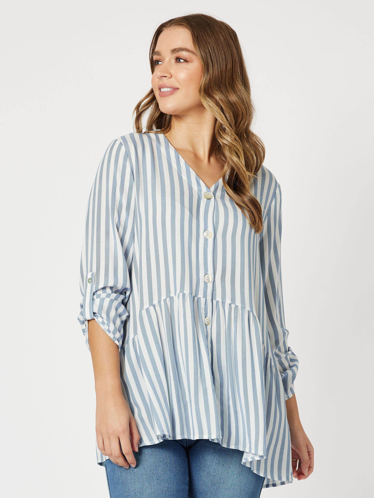 Tab Sleeve Stripe Tunic Top