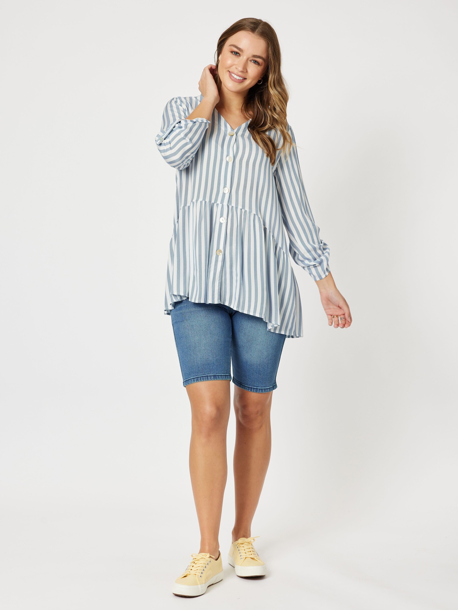 Tab Sleeve Stripe Tunic Top