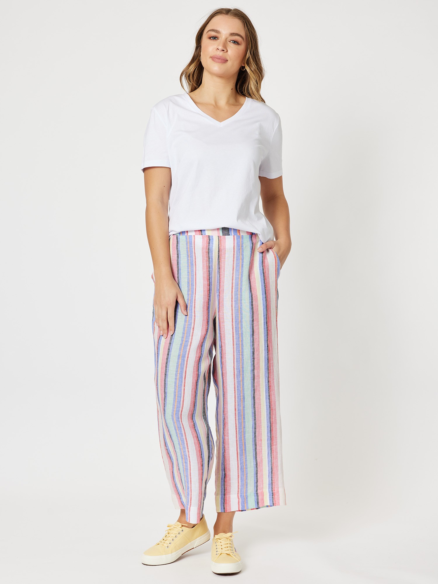 Multi-Stripe Linen Pant