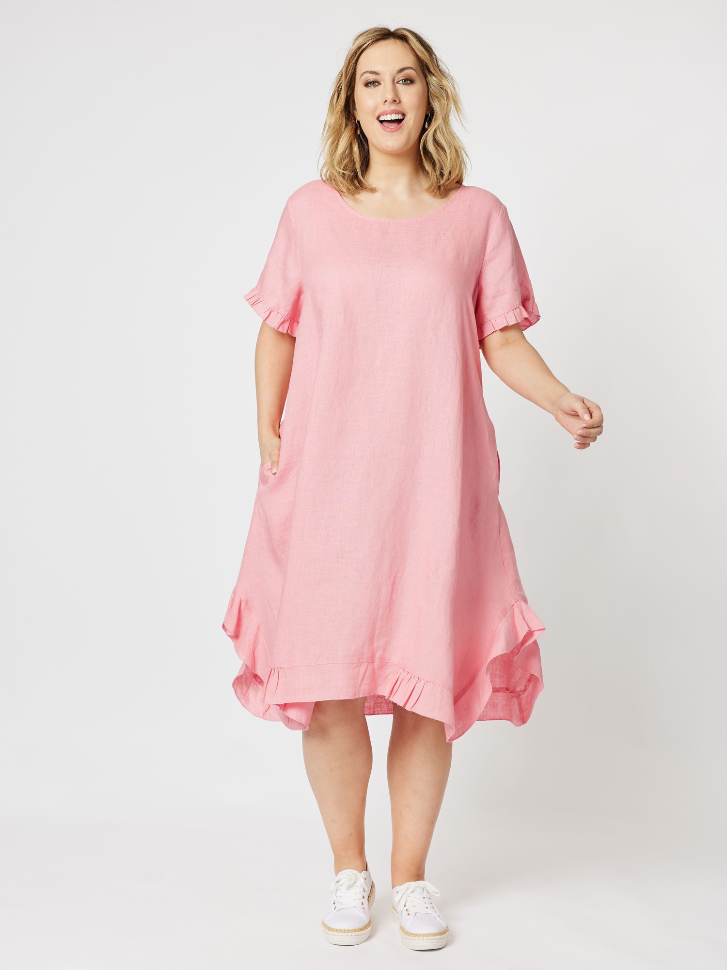 Frilled Hem Linen Dress