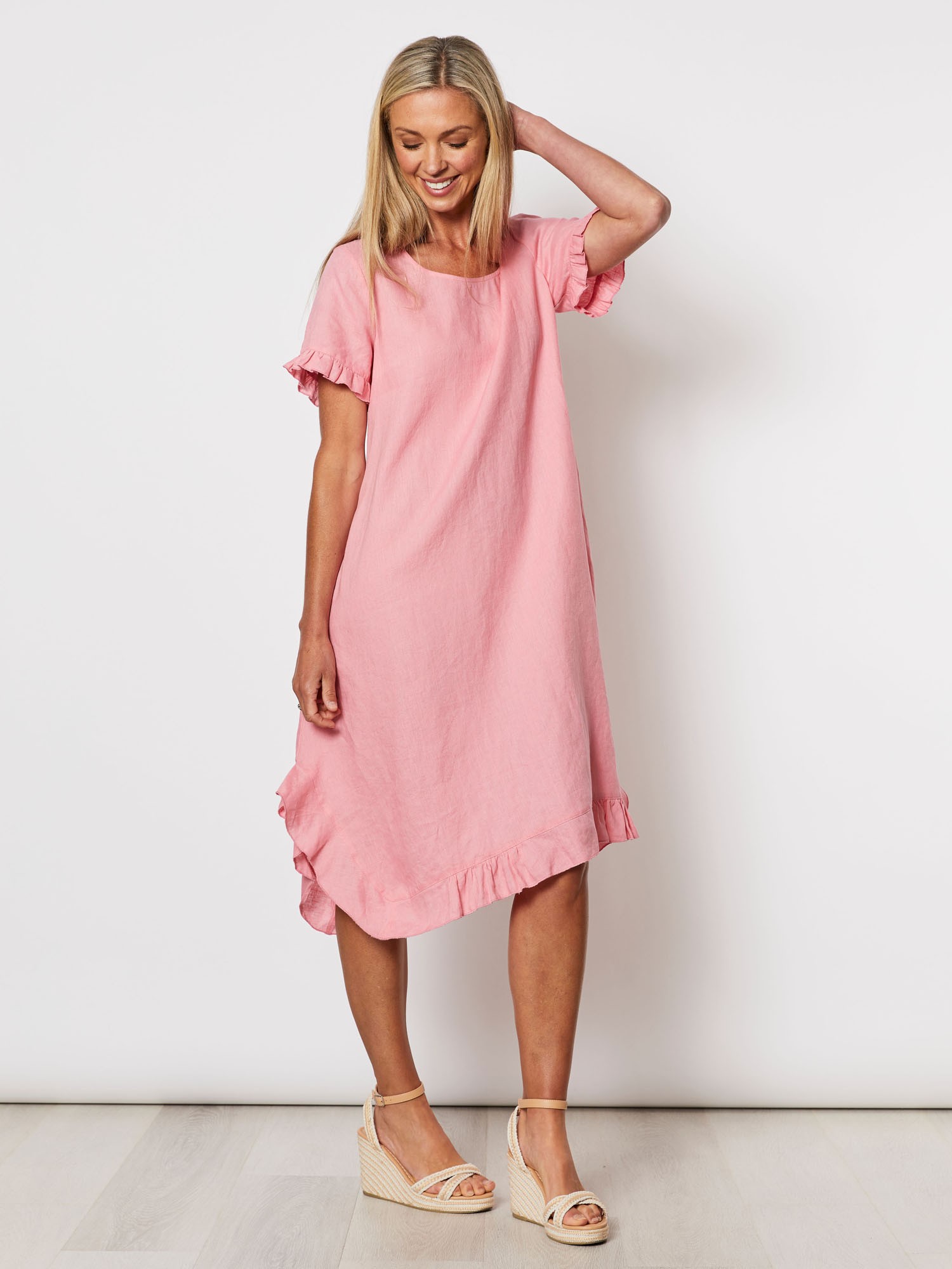 Frilled Hem Linen Dress