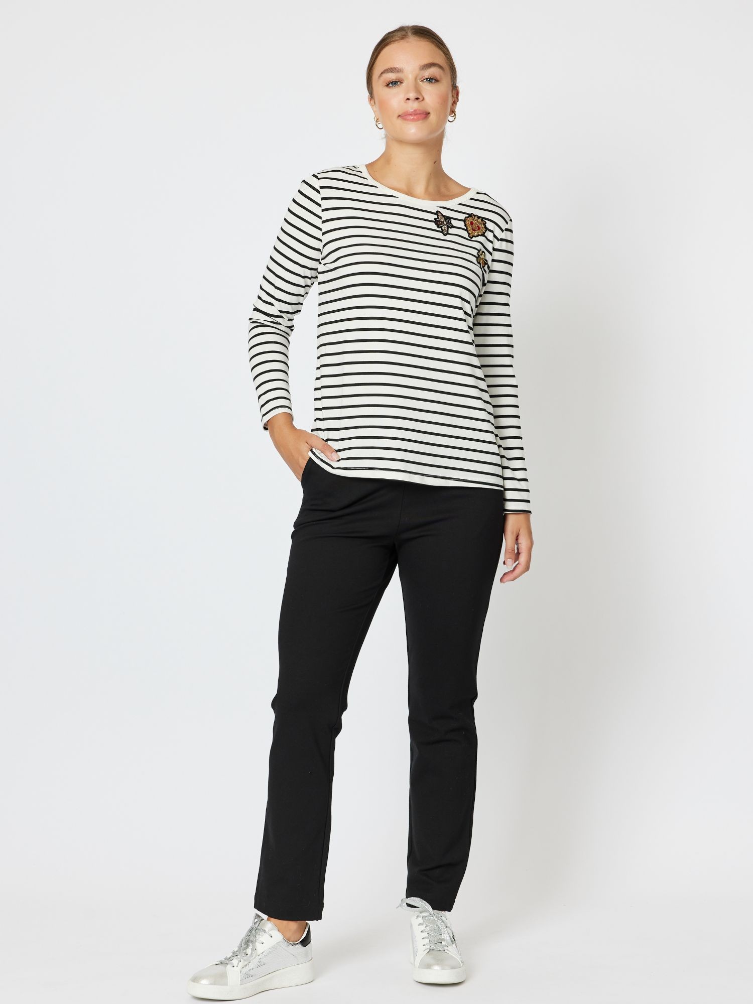 Stripe Badge Detail Long Sleeve Top