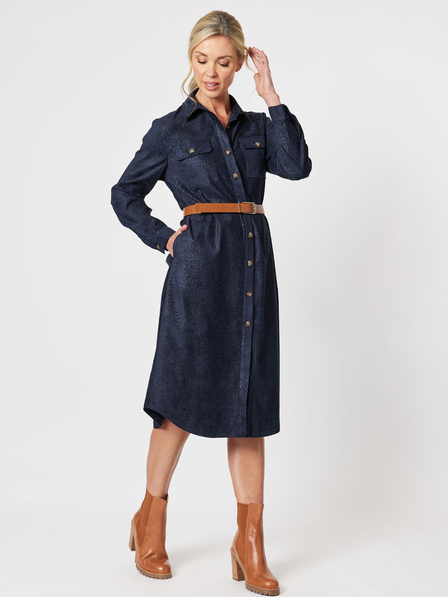 Print Stretch Suede Shirtdress