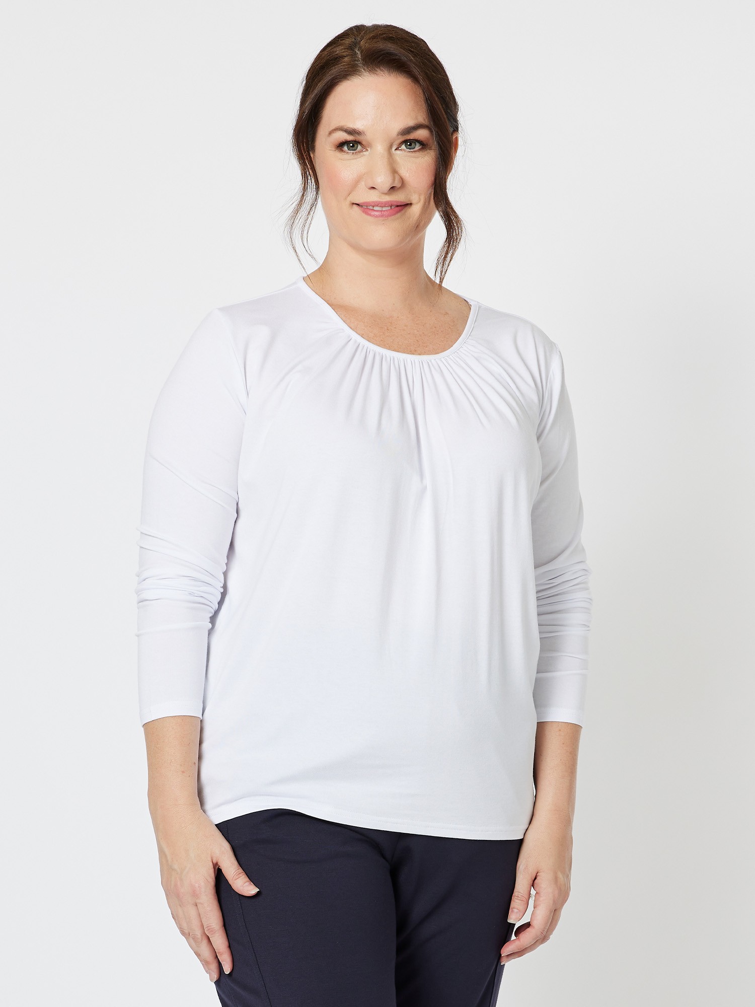 Gather Neck Jersey Long Sleeve Top