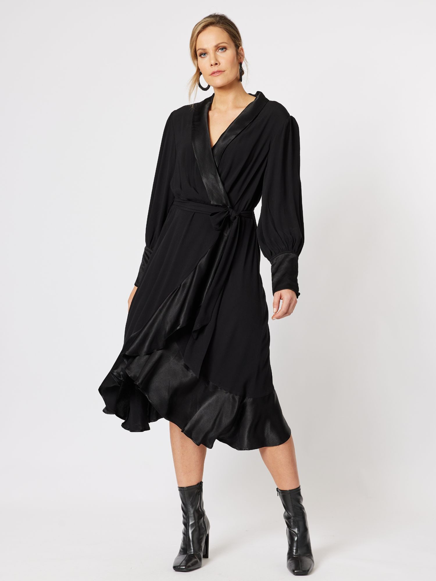 Tuxedo Satin Wrap Dress