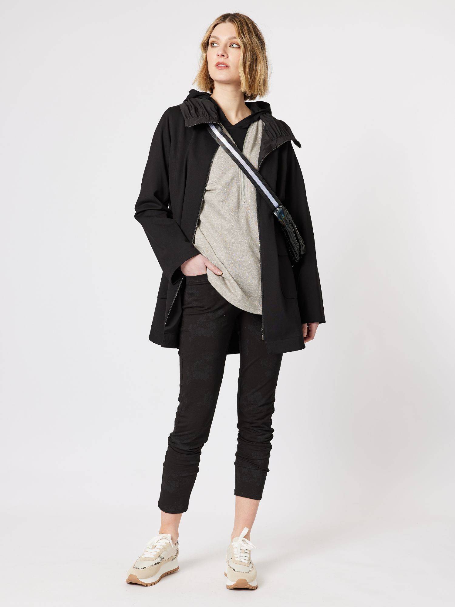 Ponti Ruched Collar Long Line Jacket