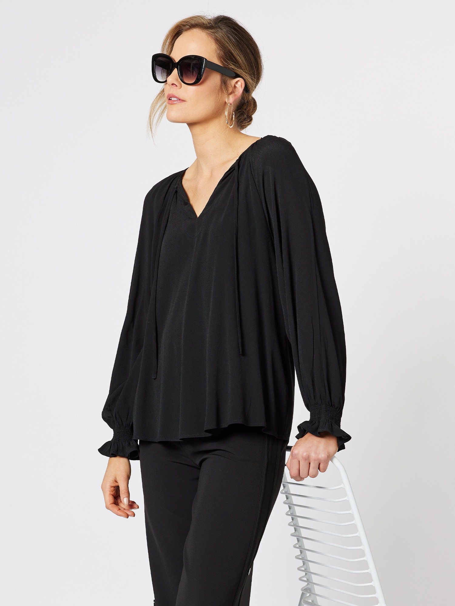 Megan Shirred Cuff Blouse