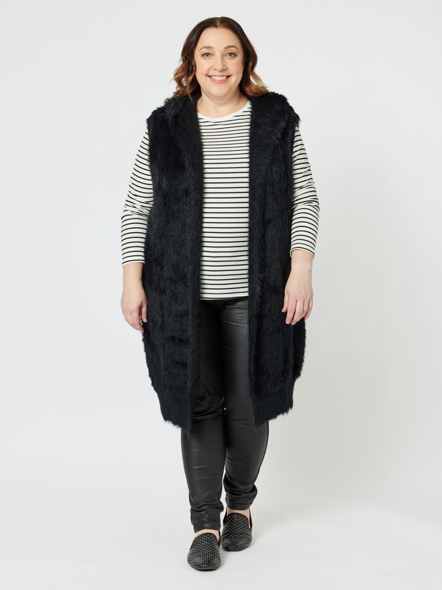 Feather Knit Longline Hooded Vest